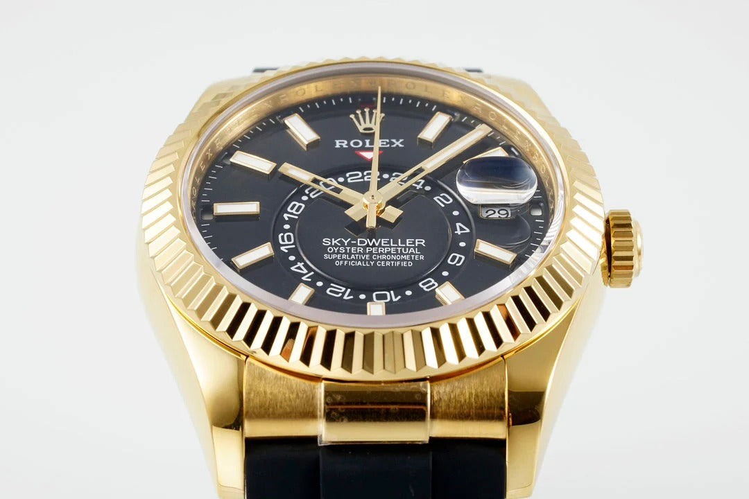 Rolex Sky-Dweller 42mm Gold Case Black Dial Rubber Strap
