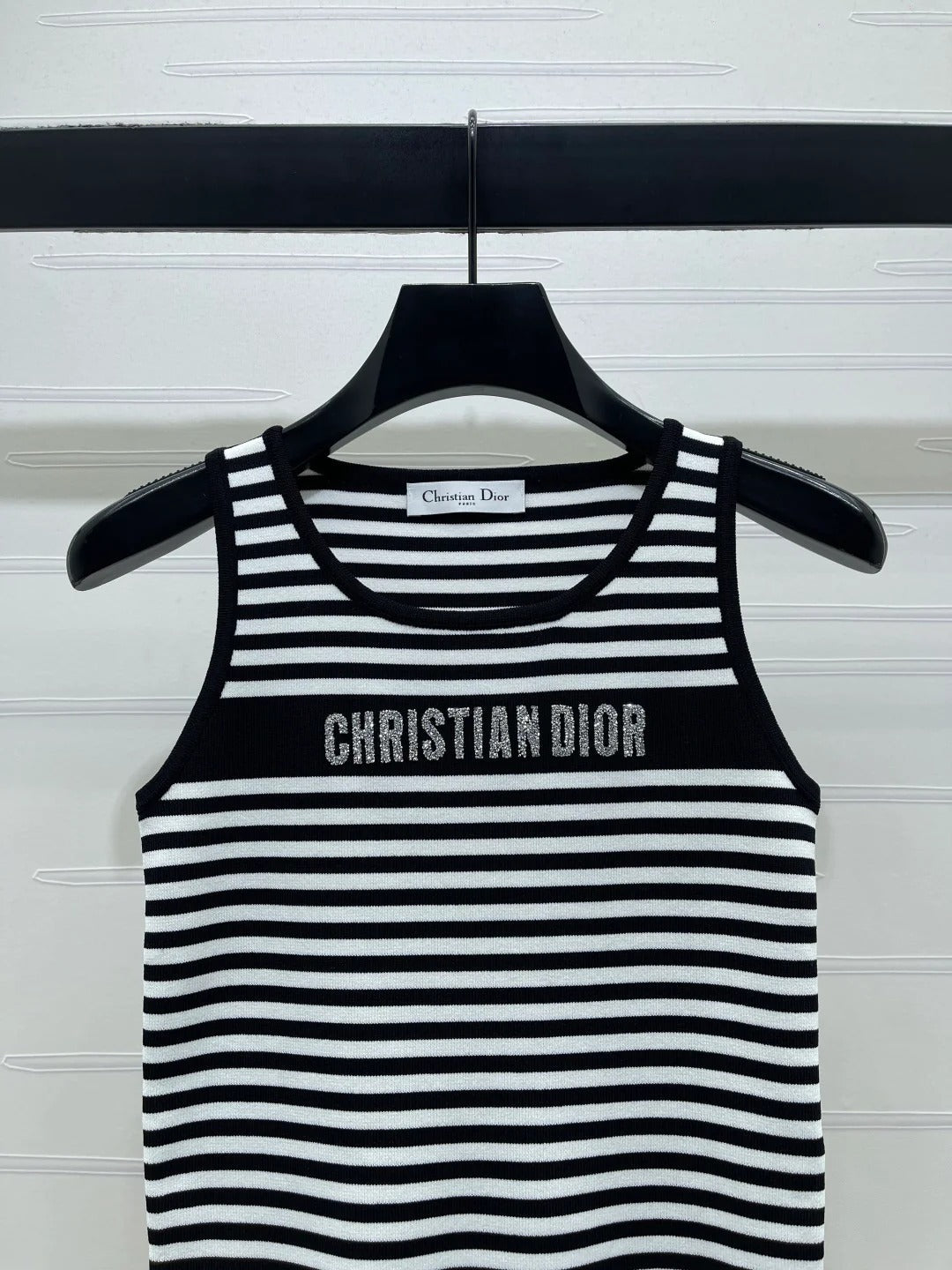 Dior 2026 Striped Letter Crew Neck Knit Vest Black and White Wool