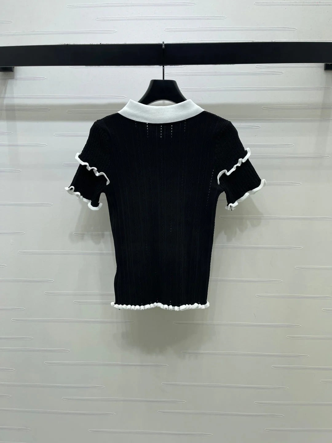 Miumiu 2026 Knitted Polo Shirt With Black Bow Wool Cashmere 414394