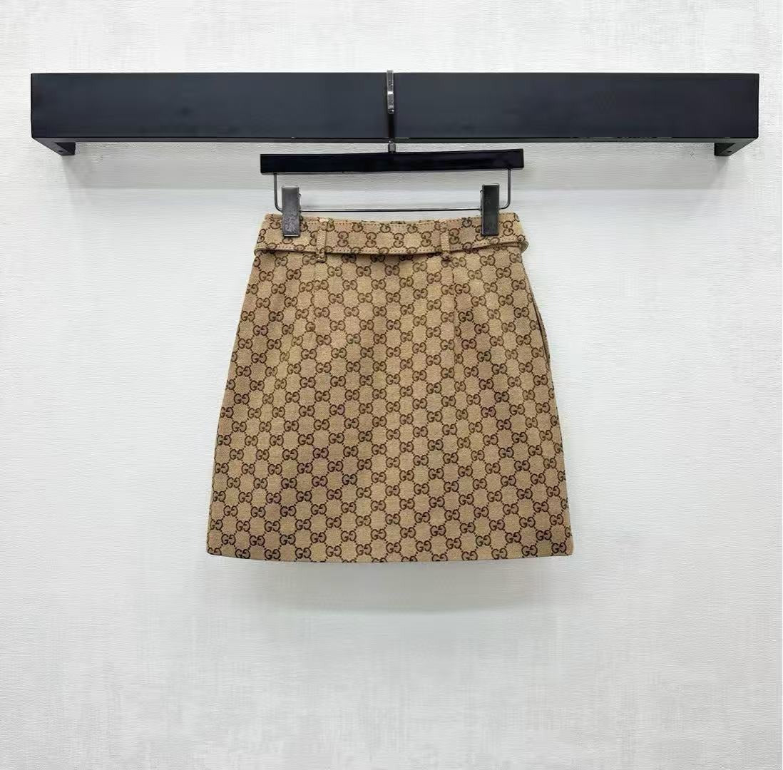 Gucci 2026 Mini Skirt Camel Dark Brown Cotton Polyester