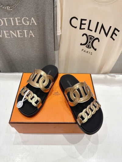 HM 26ss Sandals Black Sliver Metallic Cowhide 641274