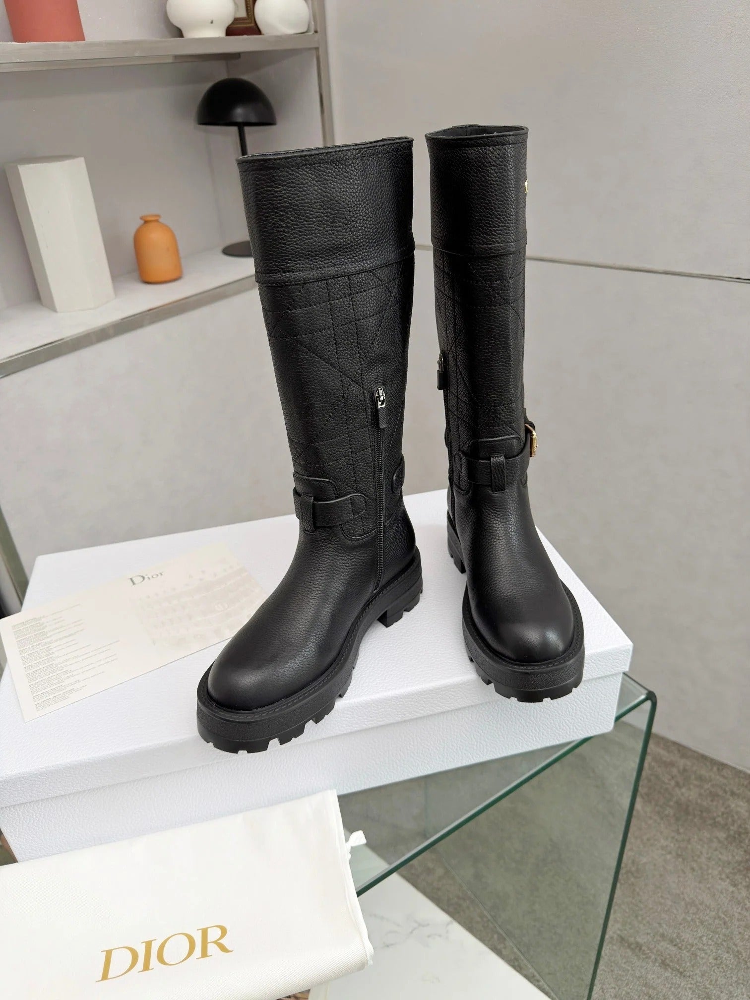 Dior 2026 D-Town Boots Black Lychee Leather 966781