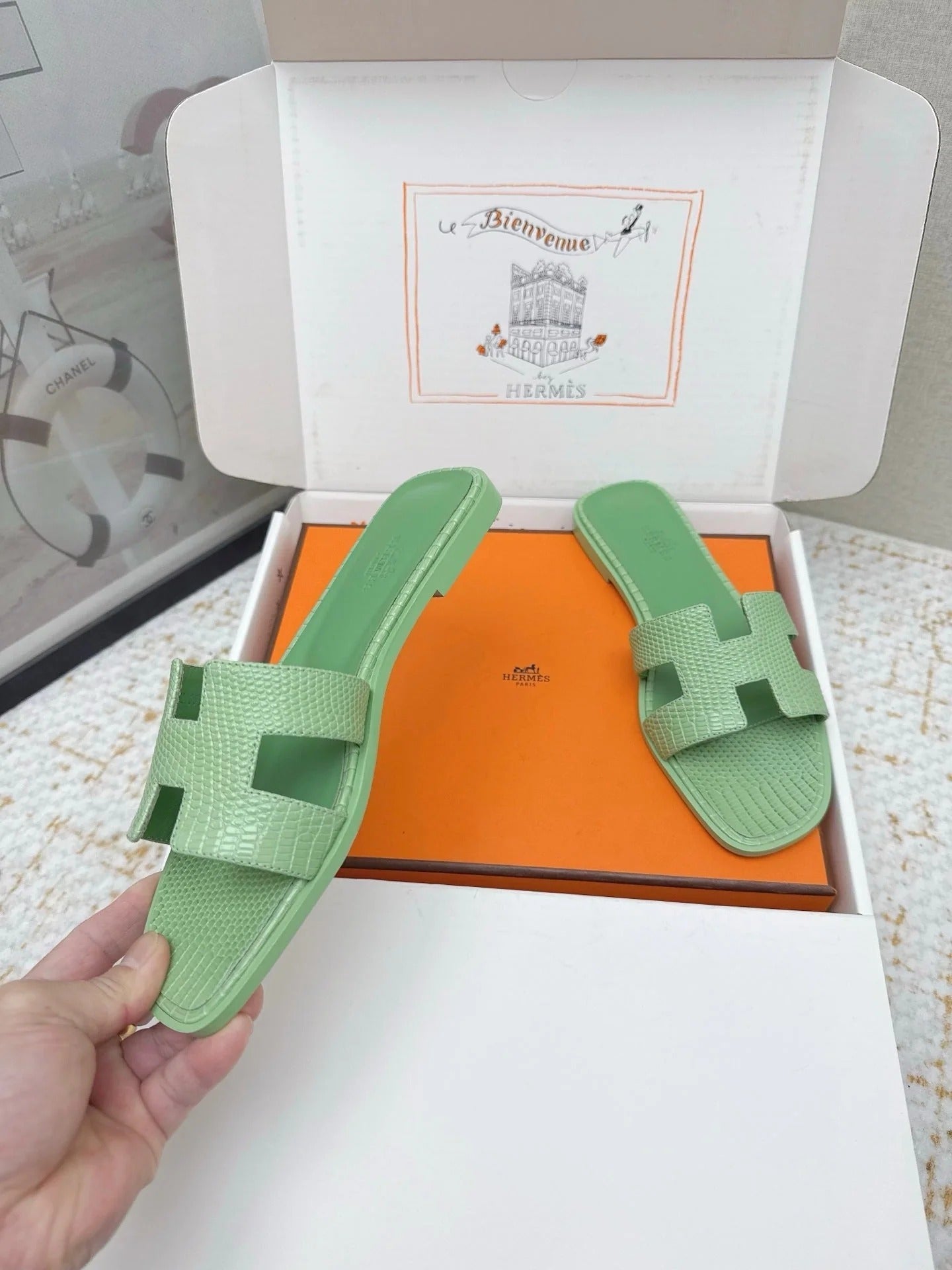 HM 26ss Oran Sandals Green Cowhide 625048