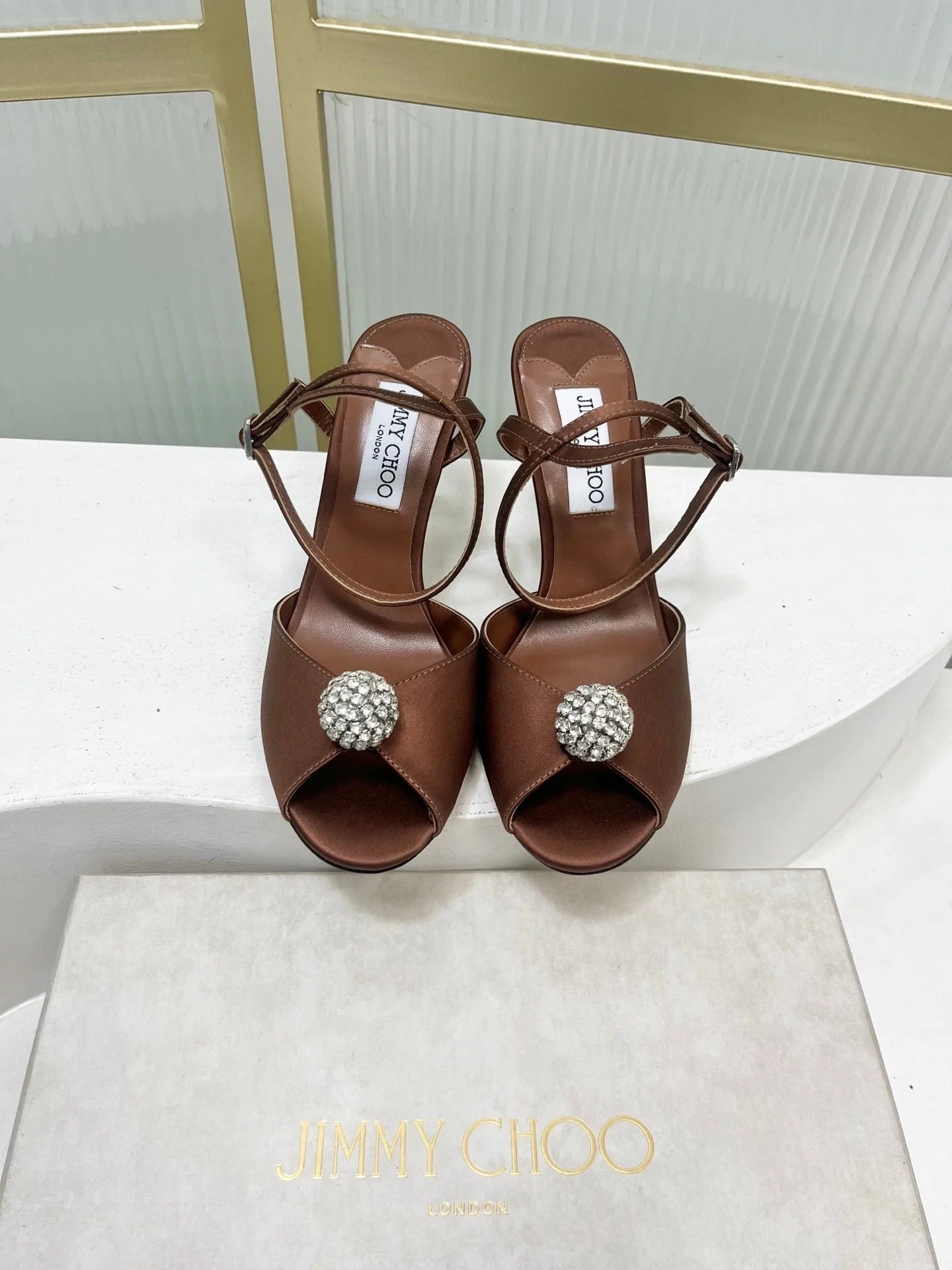 Jimmy 26s Peep-Toe High Heels 85 Brown Sheepskin 605974