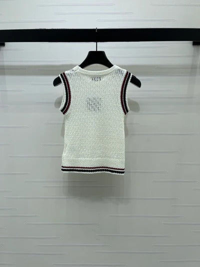 Miumiu 2026 Hollow Vest Black White Pink Wool