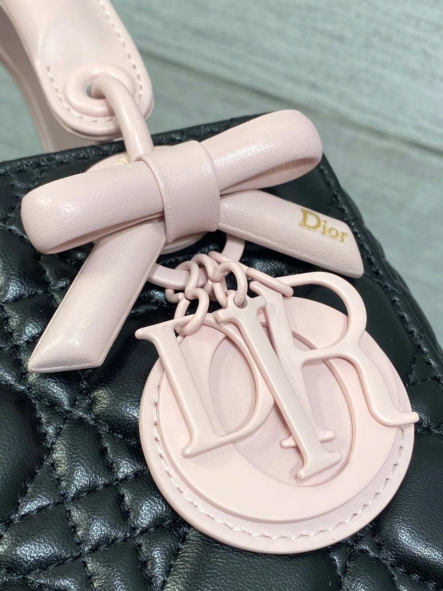 CD 2026 Bow Lady Dior 20cm Black Pink Cannage Lambskin 289164