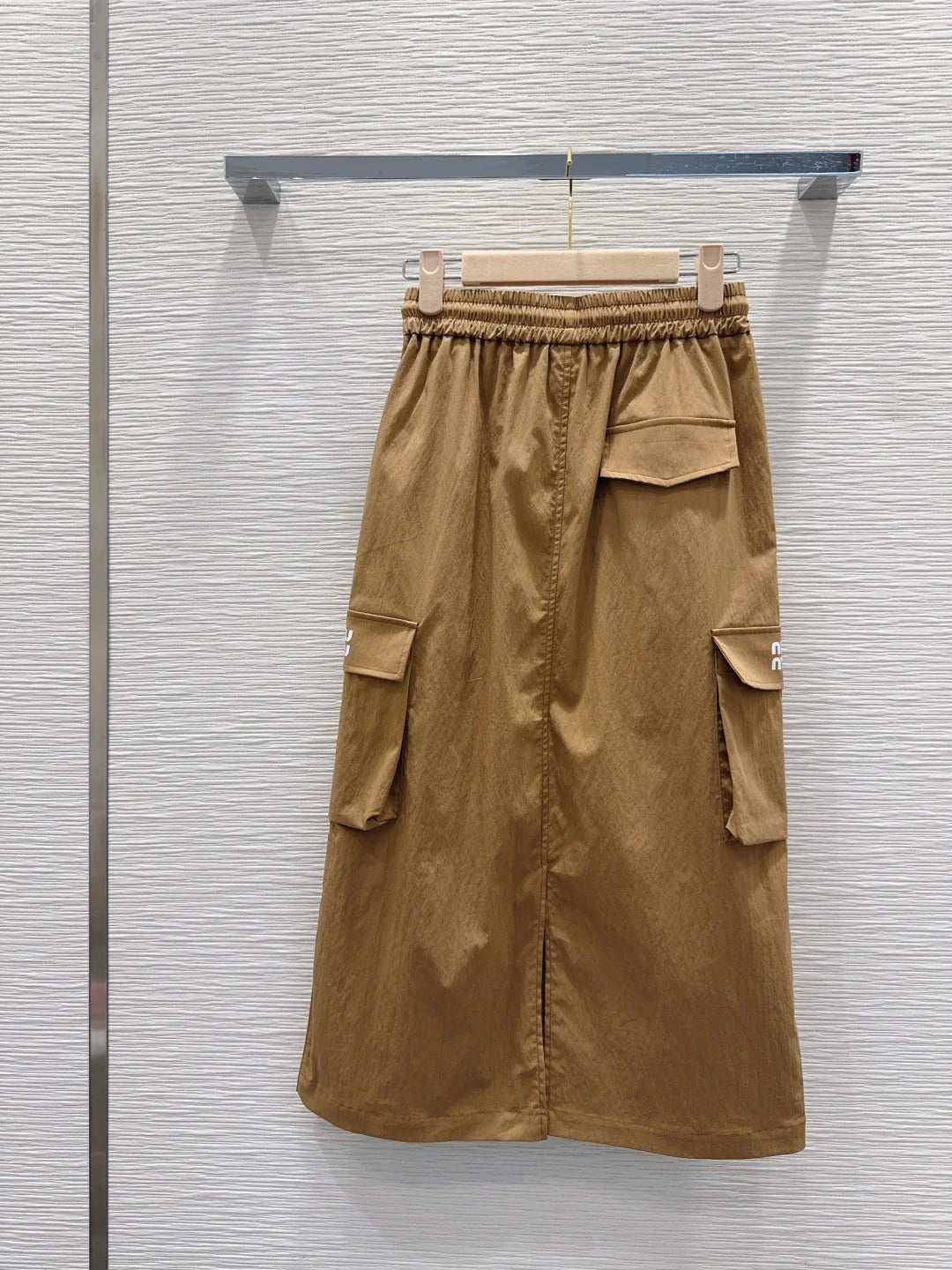Miu Miu 2026 Long Skirt Khaki and Navy Blue Cotton Nylon