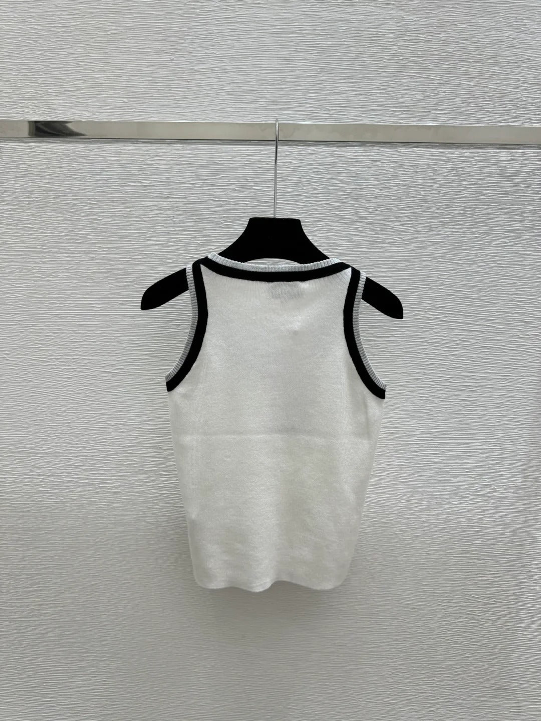 Chanel 2026 Tank Top White and Navy Blue Wool Nylon