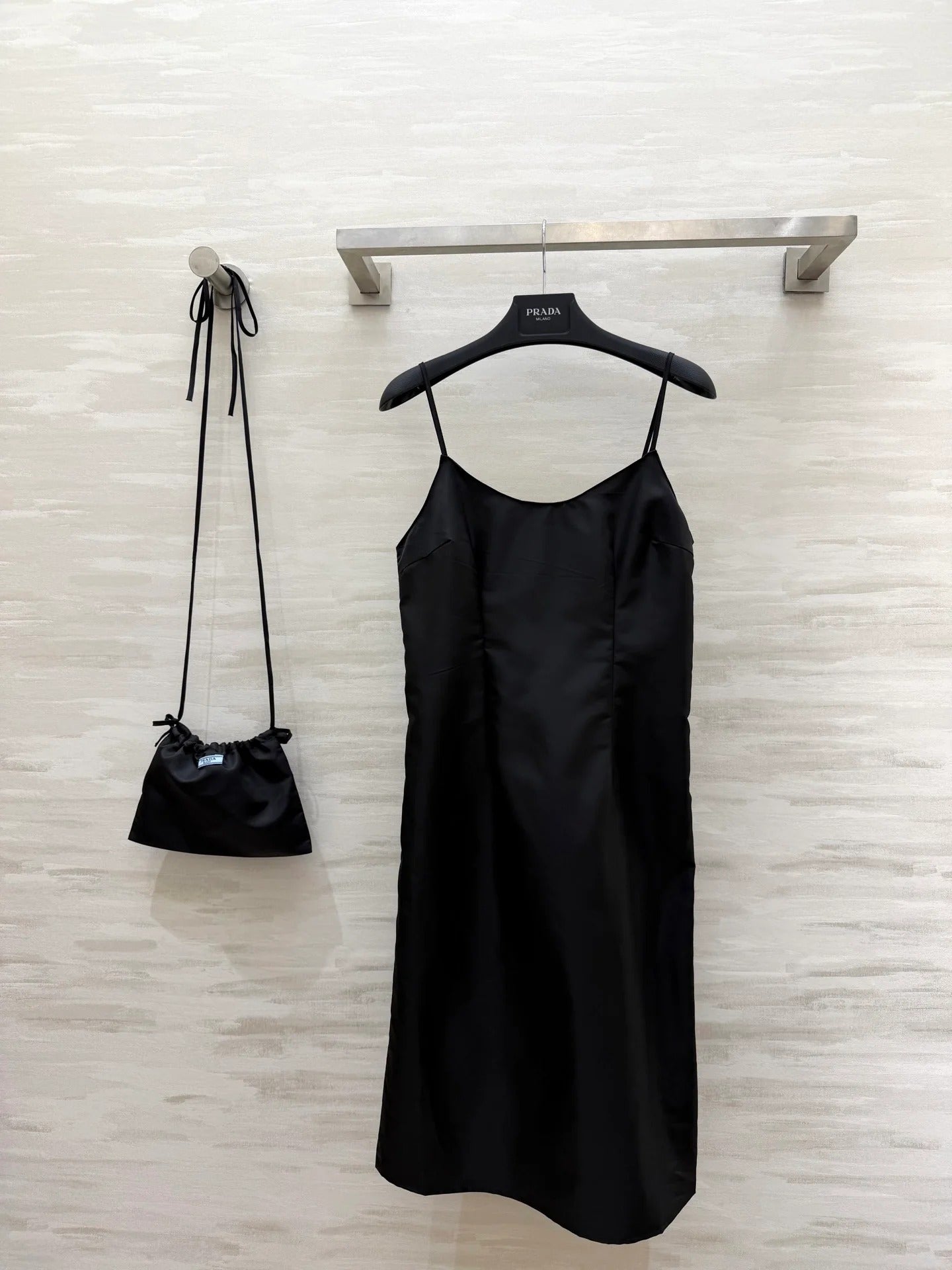 Prada 2026 Slip Dress Black Satin 358324