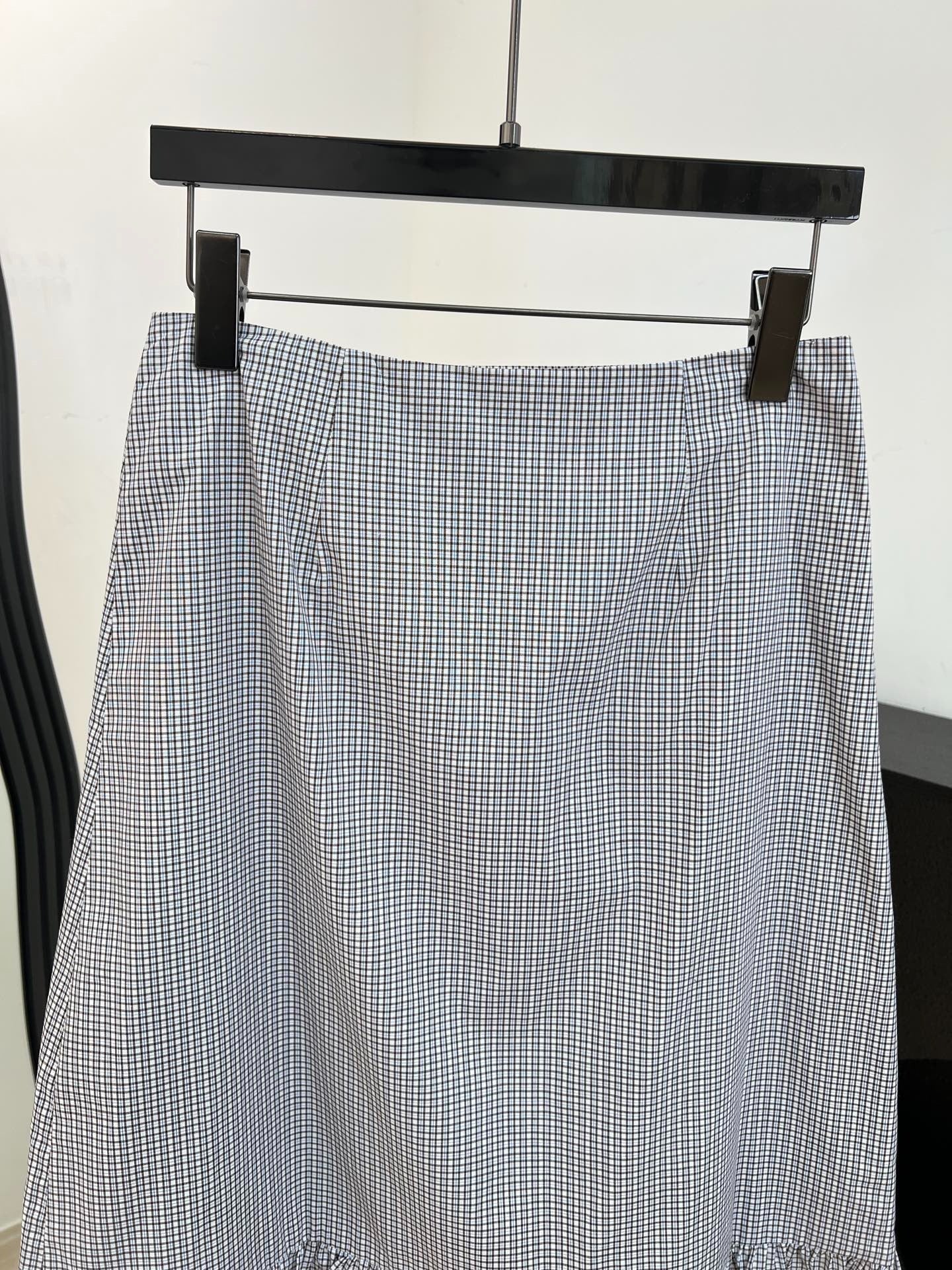 Miumiu 2026 Plaid Ruffled Hem Skirt Grey Cotton 434133