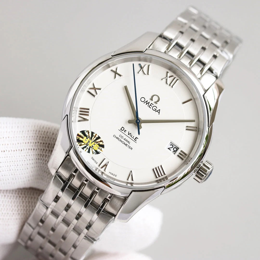 Omega De Ville Co-Axial Chronometer 41mm Watch White Dial Silver Strap