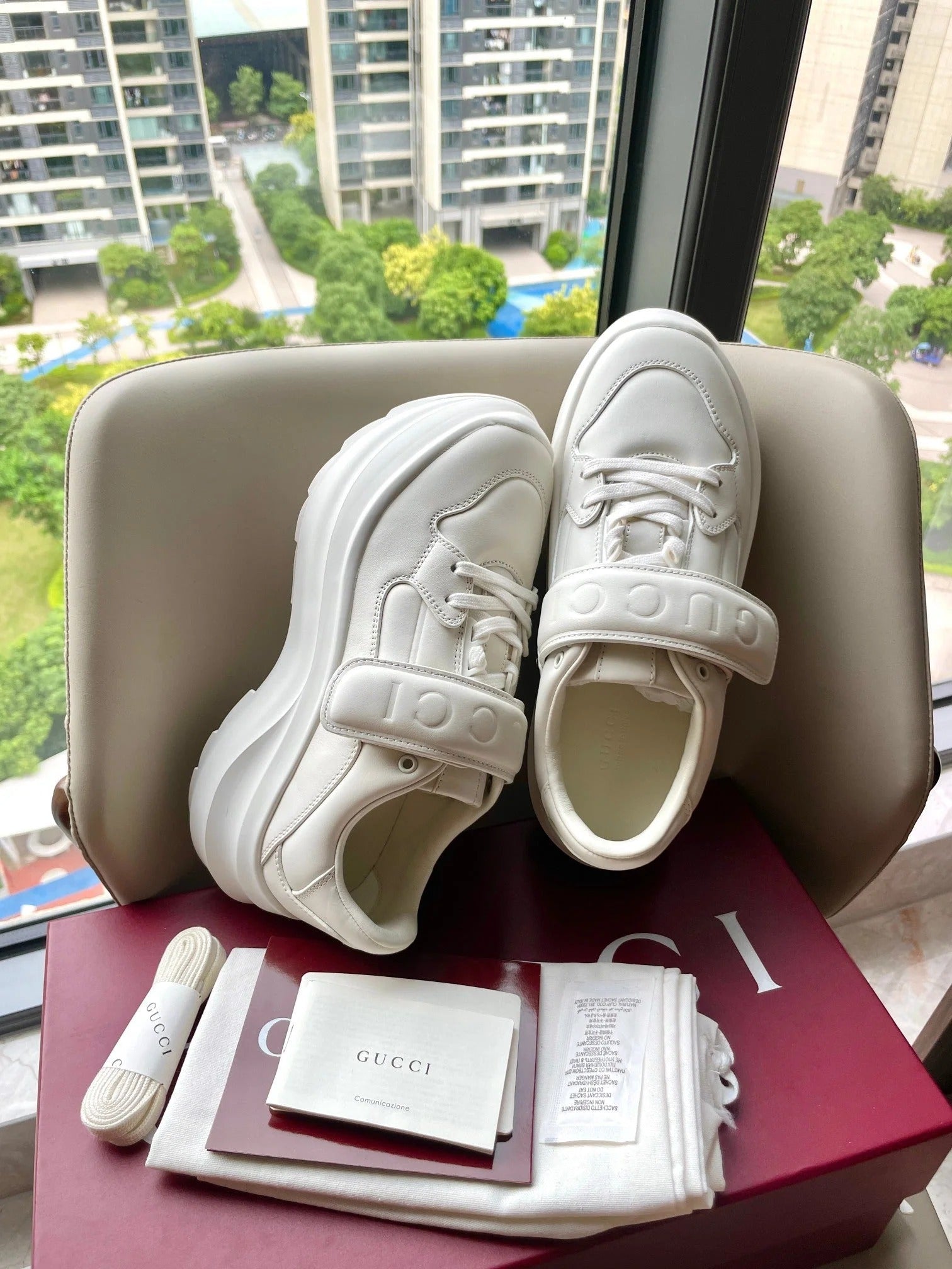 GG 26 Platform Sneaker White Sheepskin 632854