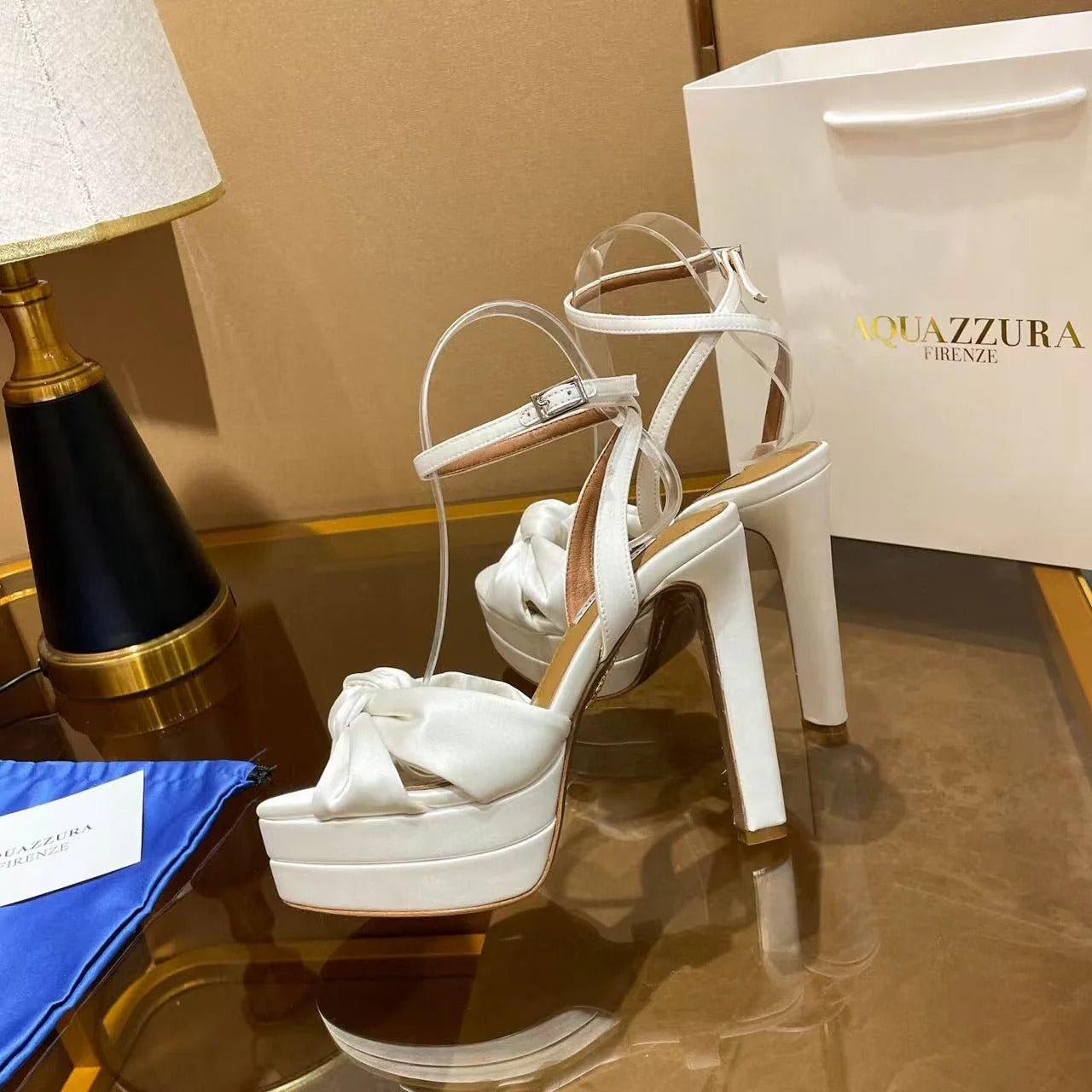 Aquazzura 2025 Cupid 130 Plateau Sandal White Silk Leather