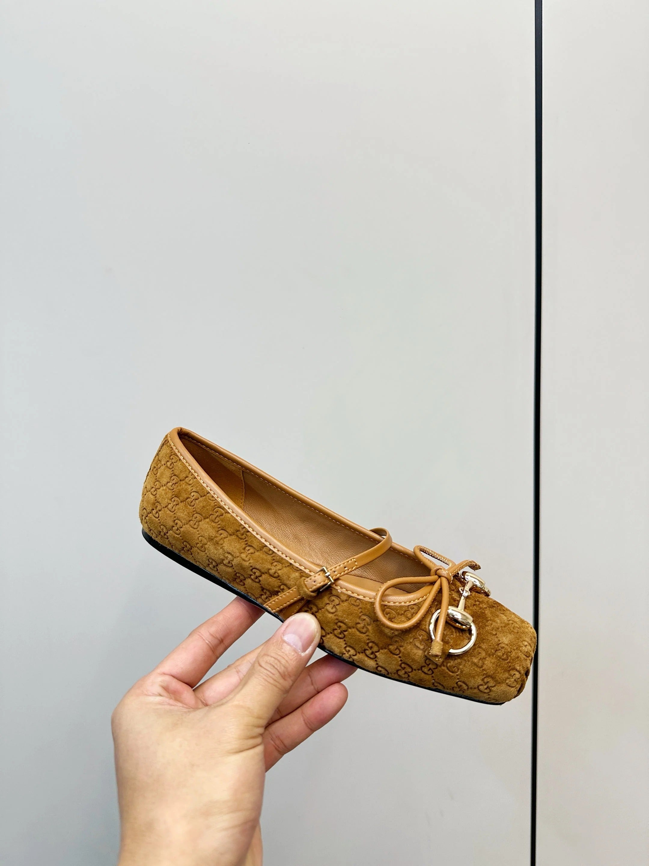 GG 26SS Ballet Flats Tan Brown Monogram Suede 645709
