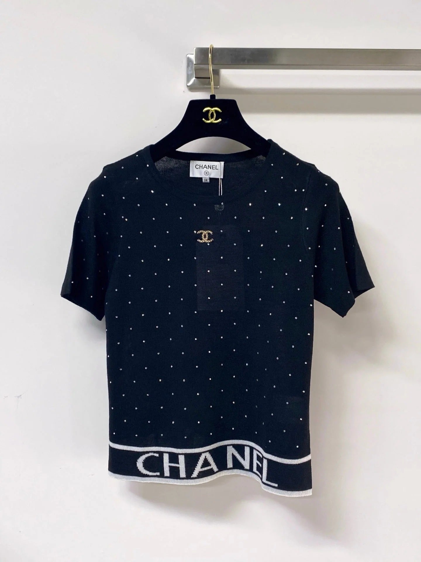 Chanel 2026 Rhinestone Knit Short-Sleeve Top Wool 330929