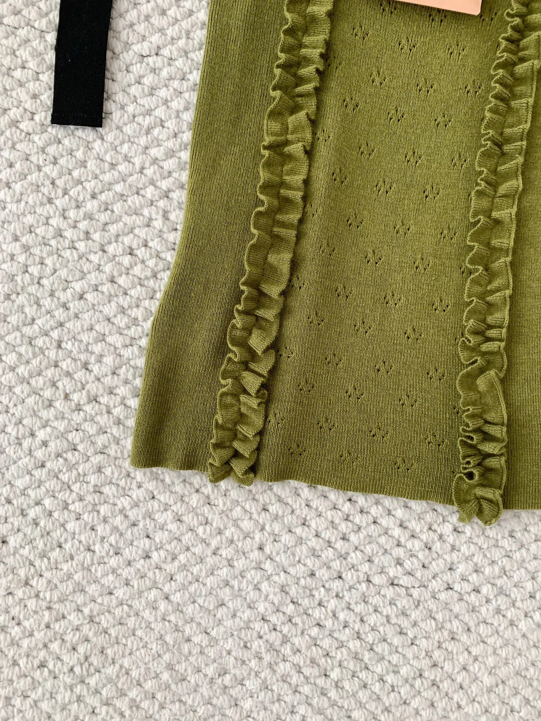 Miumiu 2026 Ruffled Knitted Vest Green Cashmere and Silk Blend 380635