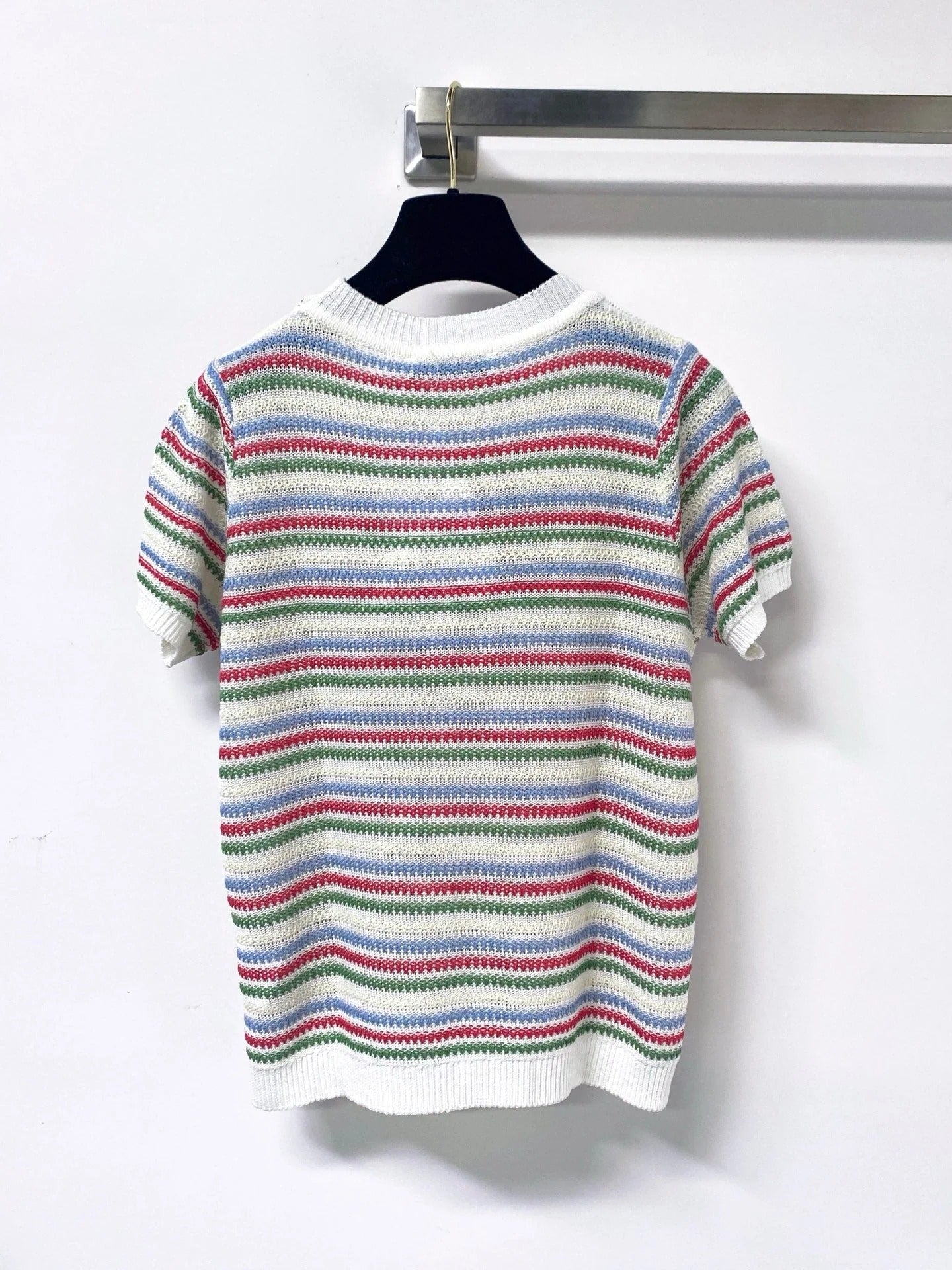 Dior 2026 Multi Color Striped Knit Short Sleeve T-shirt Wool Laine 405746
