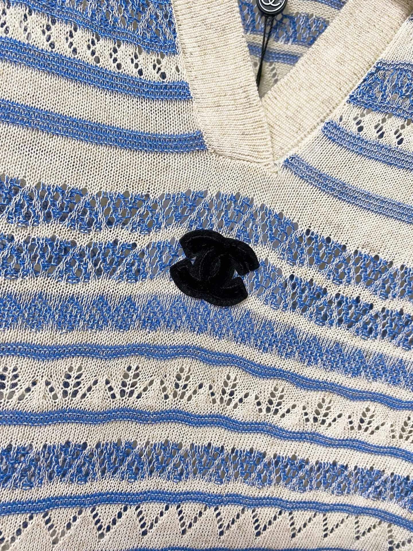 Chanel 2026 Strips Short-Sleeved Shirt Blue Flax Lelin 479950