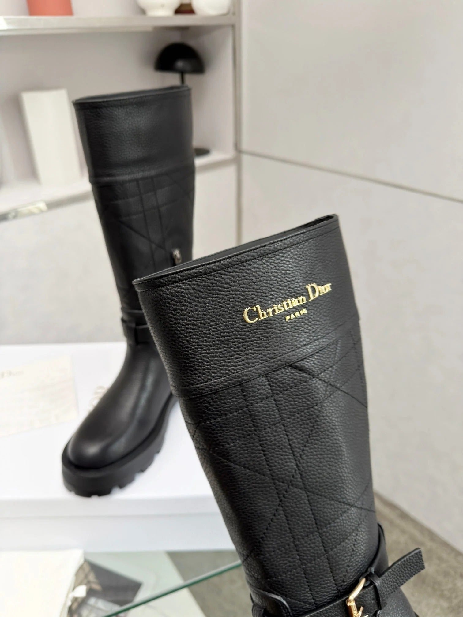 Dior 2026 D-Town Boots Black Lychee Leather 966781
