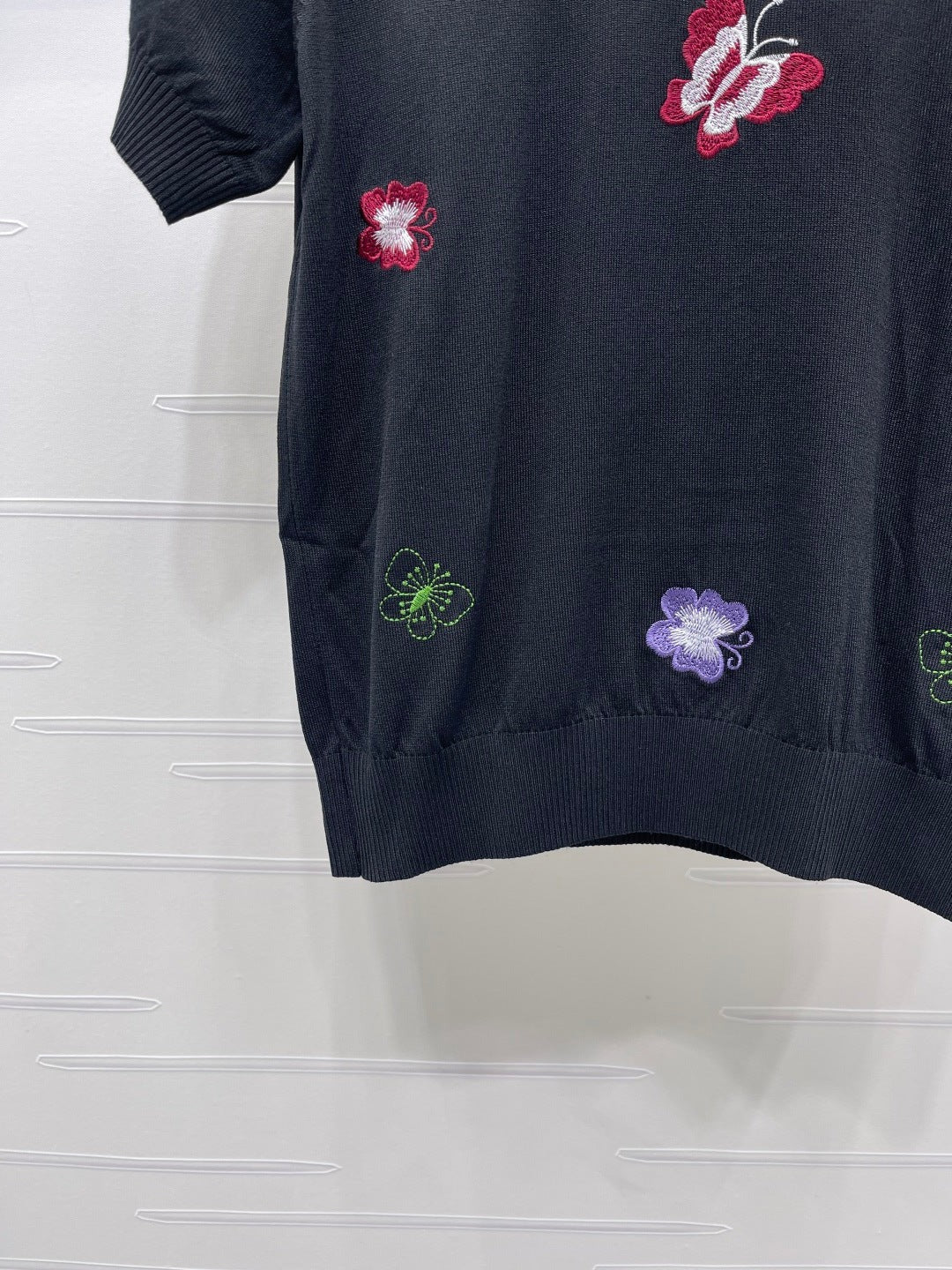 Dior 2026 Embroidered Butterfly Knit Short-Sleeve T-Shirt Cotton 422553