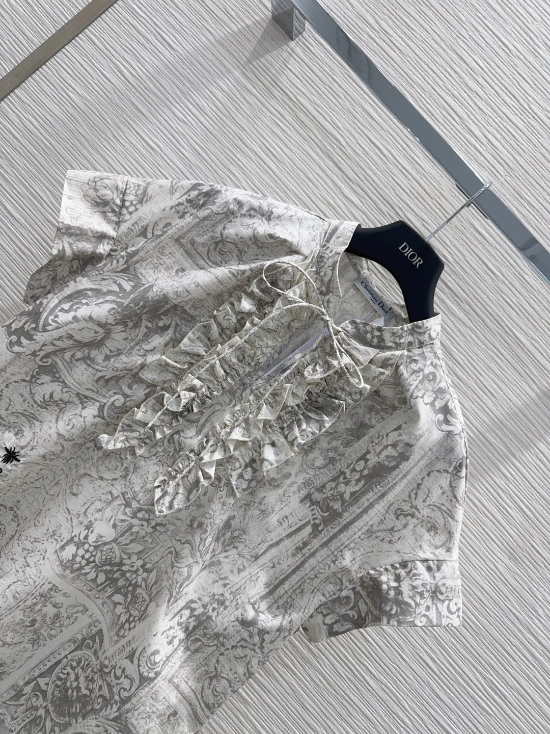 Dior 2026 Toile de Jouy Pattern Shirt With Lace Trim Grey Cotton 449989