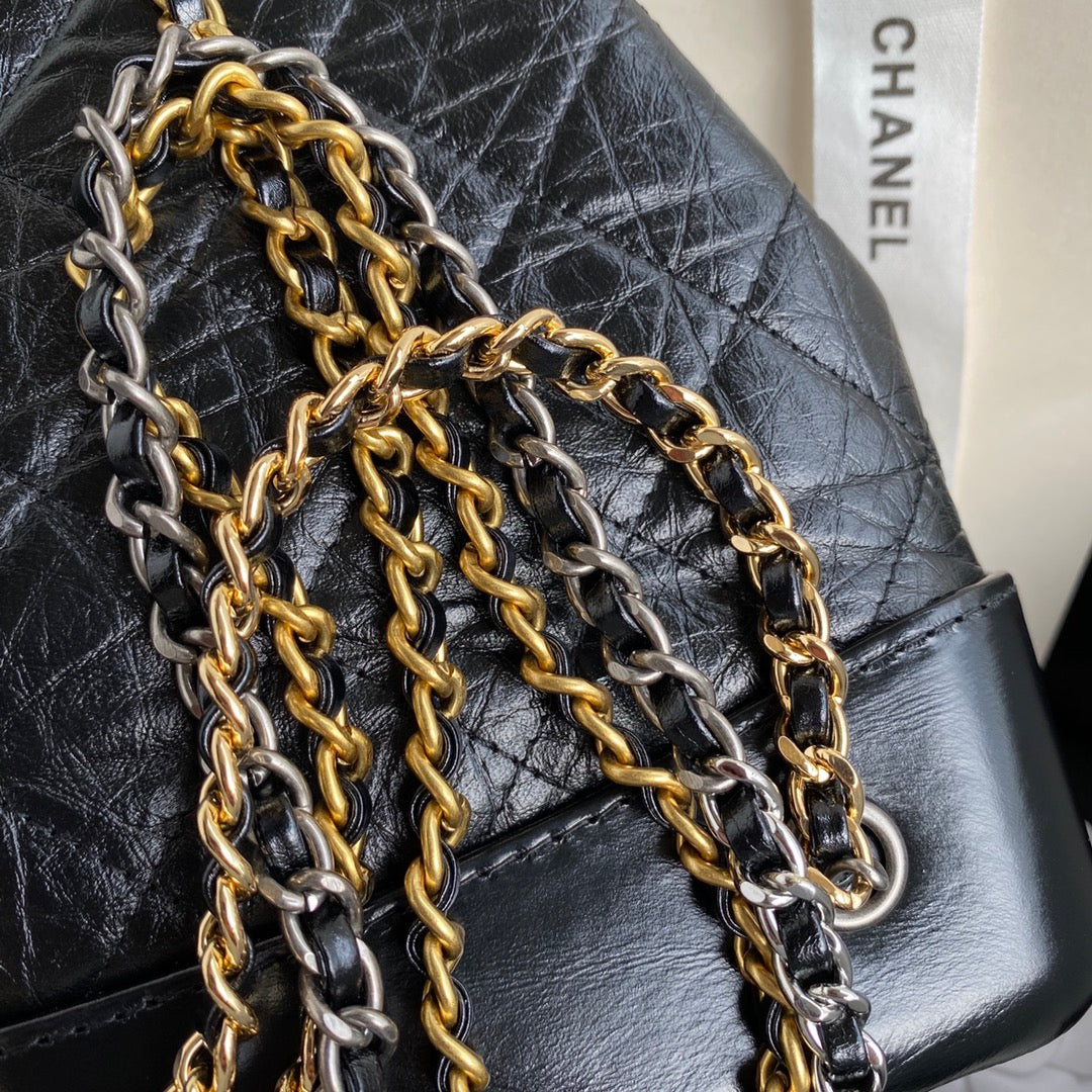 Chanel 2025 Aged Quilted Gabrielle Backpack 24cm Black Calfskin 534712