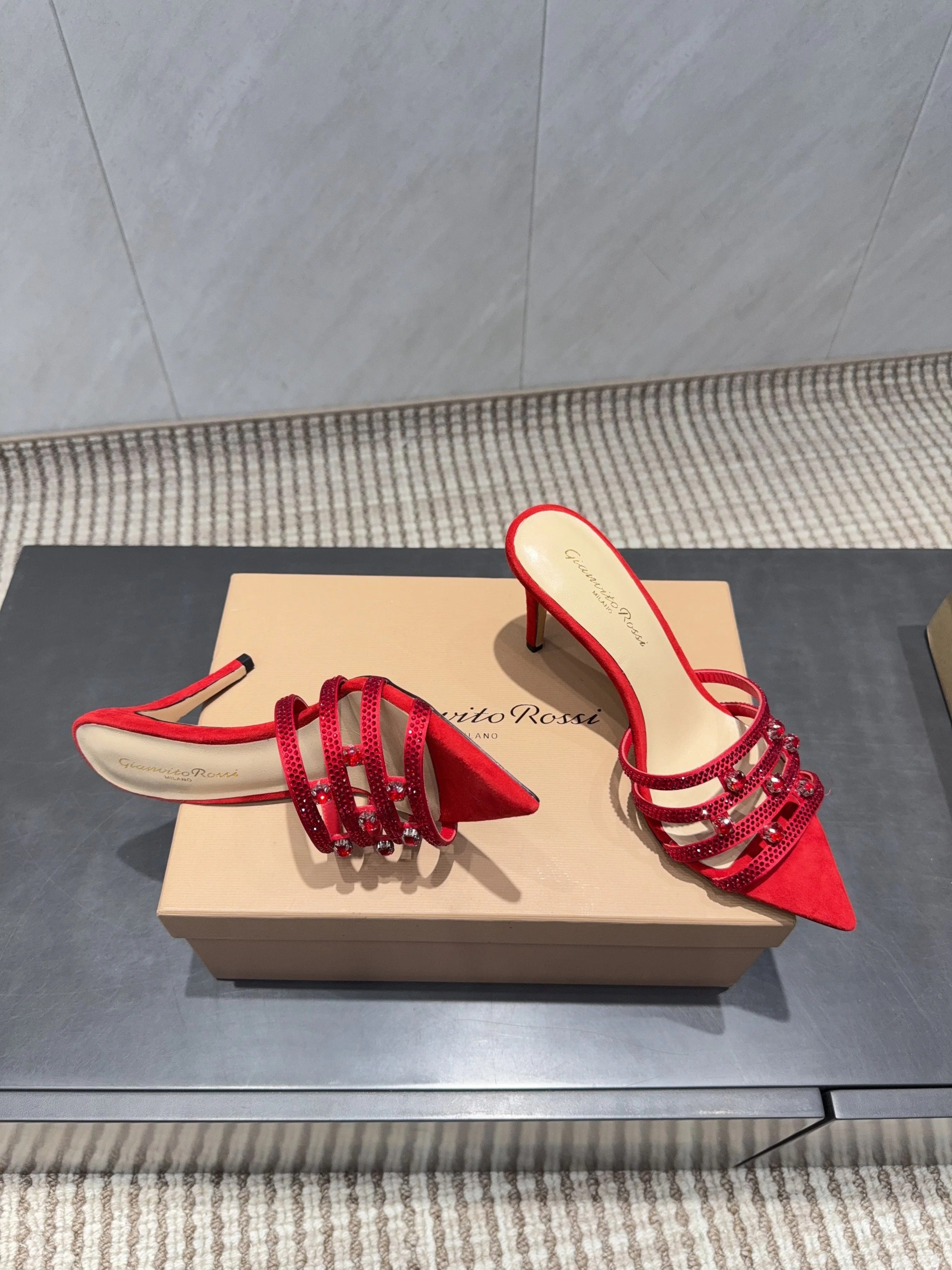 Gianvito Rossi 26SS High Heeled Sandals 100 Red Beige Sheepskin 613827