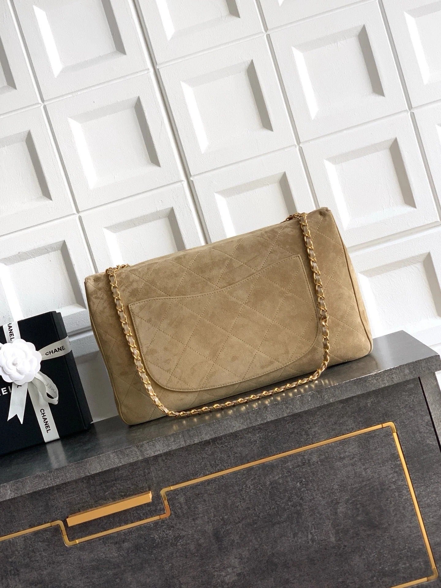 CC 2026 Flap Bag 38.5cm Beige Suede Leather