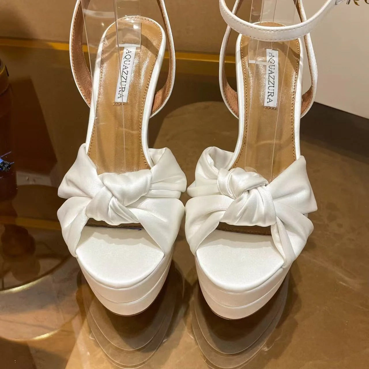 Aquazzura 2025 Cupid 130 Plateau Sandal White Silk Leather