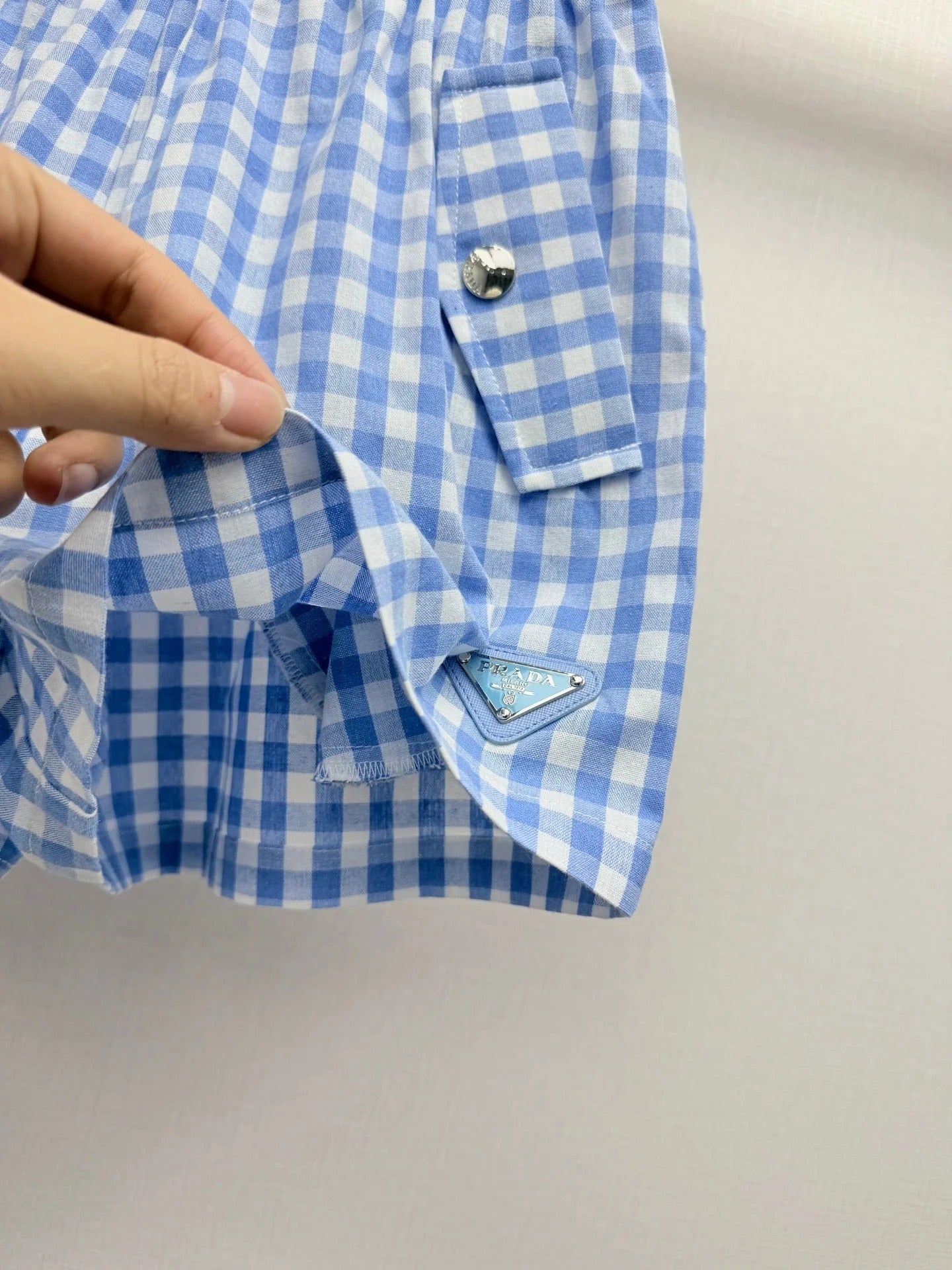 Prada 2026 Plaid Top With Short Blue White Cotton 393519