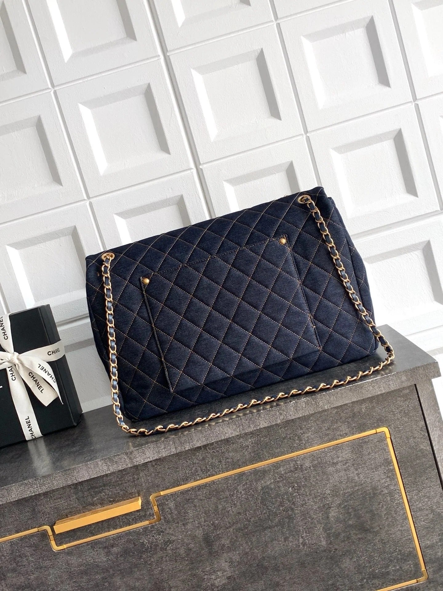 CC  2026 Flap Bag 38.5cm Blue Denim Leather