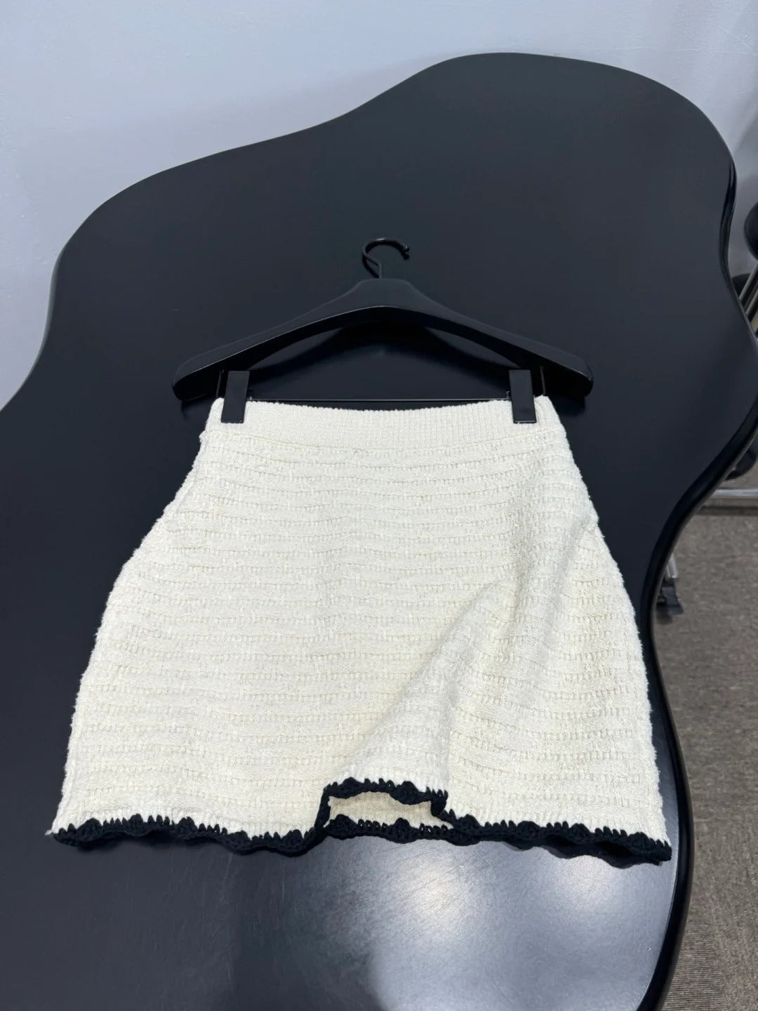 Chanel 2026 Crochet Knit Mini Skirt Off-White Wool
