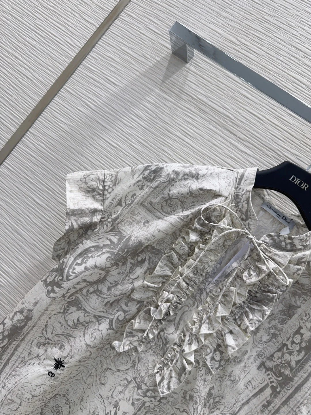Dior 2026 Toile de Jouy Pattern Shirt With Lace Trim Grey Cotton 449989