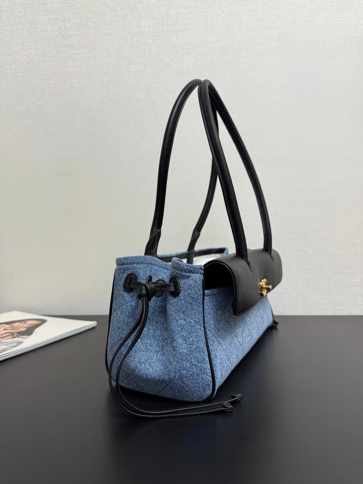 CC 2026 Shopping Bag 31cm Blue Black Denim Calfskin