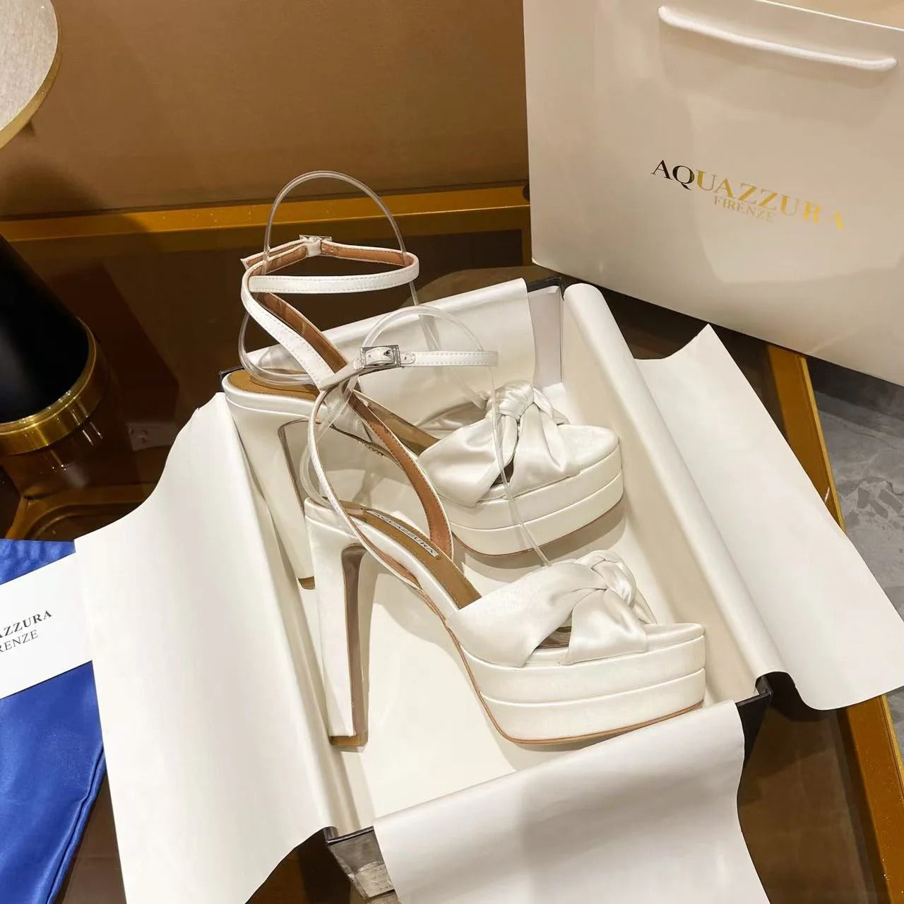 Aquazzura 2025 Cupid 130 Plateau Sandal White Silk Leather