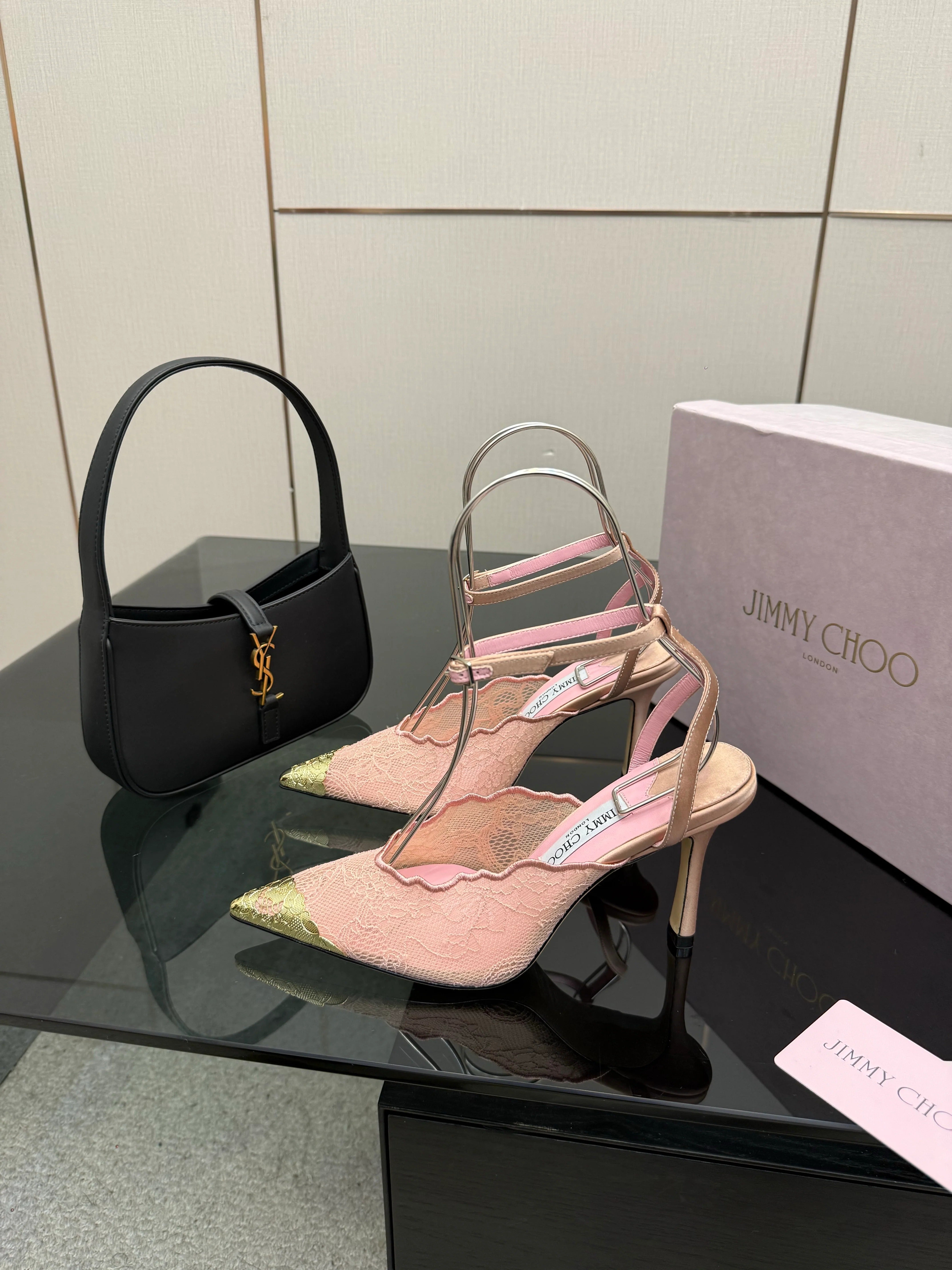 Jimmy Choo 2026 Faiz 100 Pump Pink Gold Lace Metallic 629905
