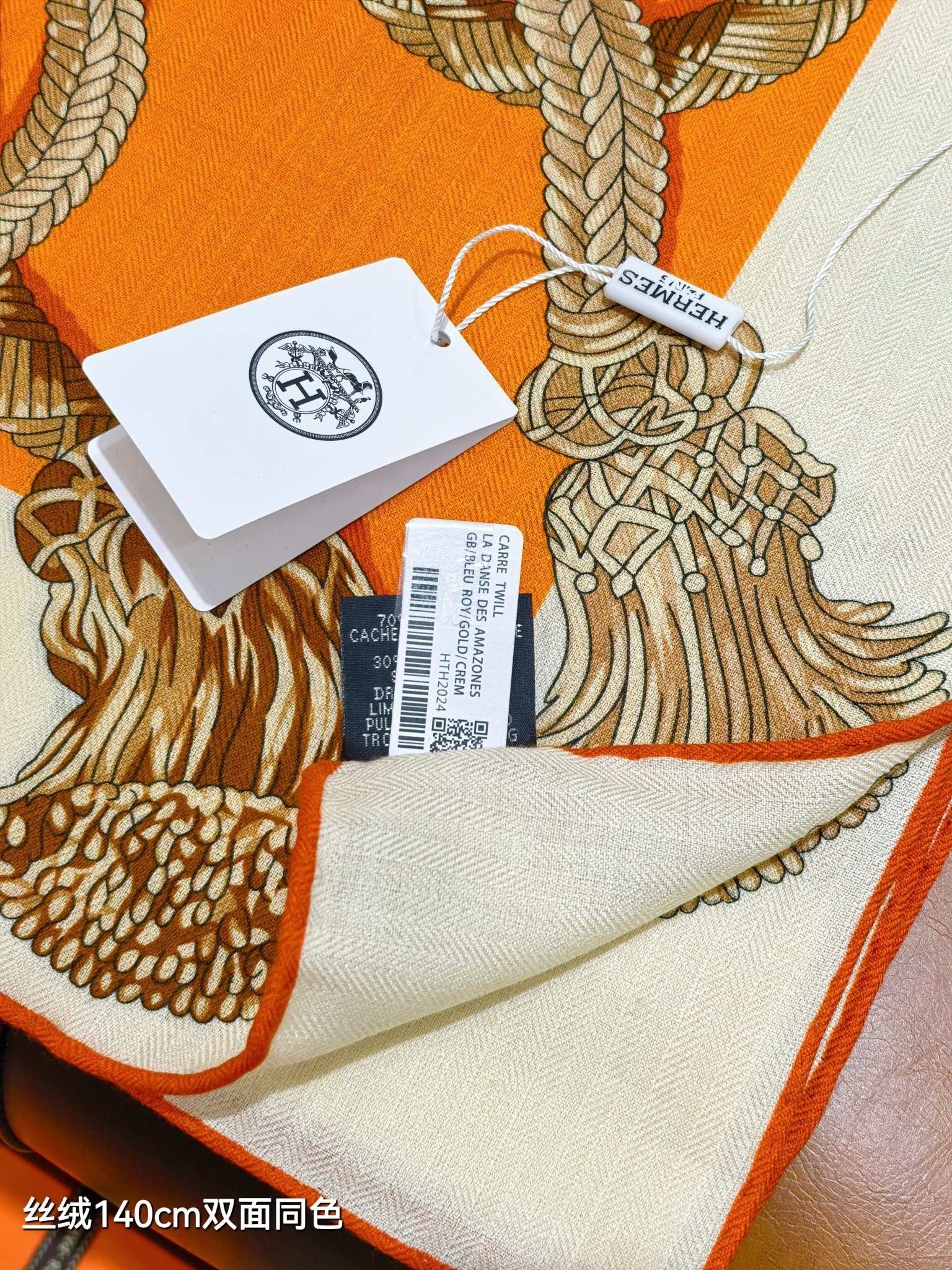 HM 26ss Double Sided Scarf 90 Orange Beige Cashmere Silk 132456