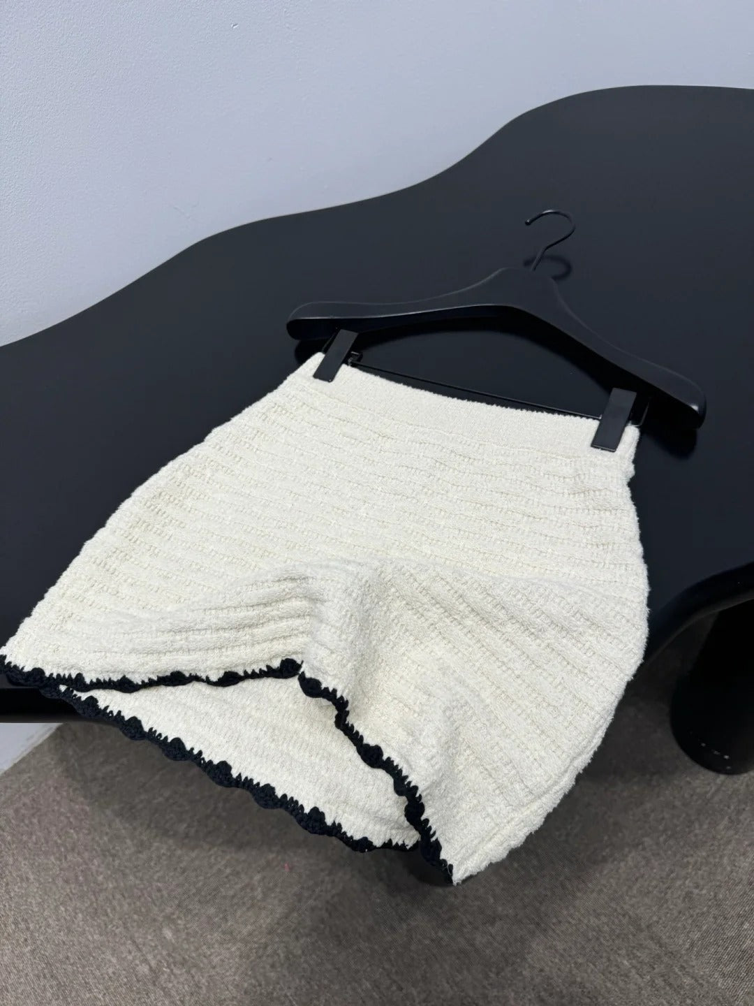 Chanel 2026 Crochet Knit Mini Skirt Off-White Wool