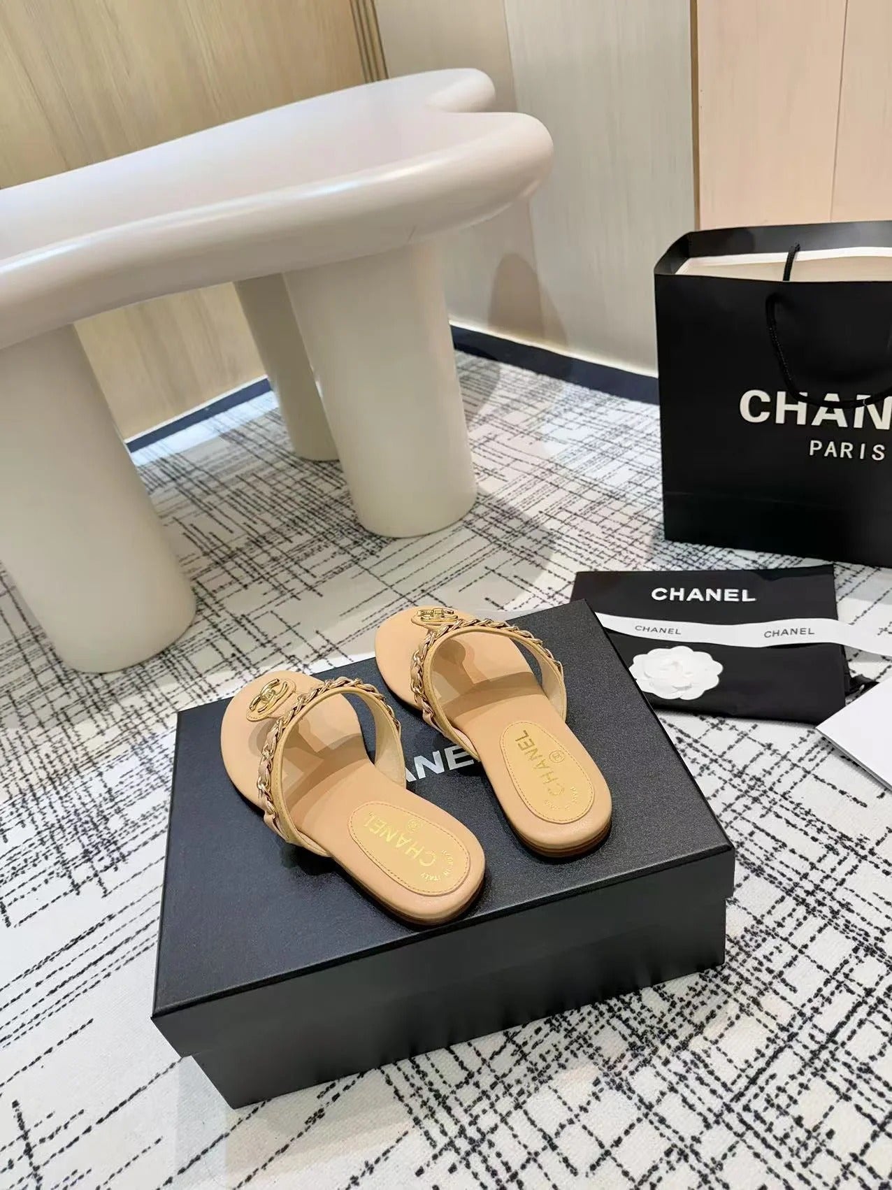 Chanel 2026 Thong Sandals Calfskin Chain 790087