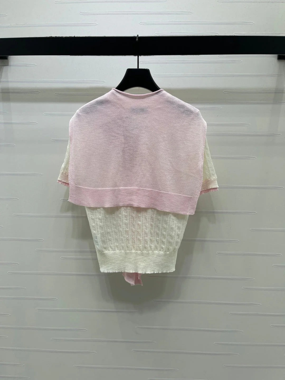 Miumiu 2026 Shawl Striped Knit Short Sleeve Tencel 397433