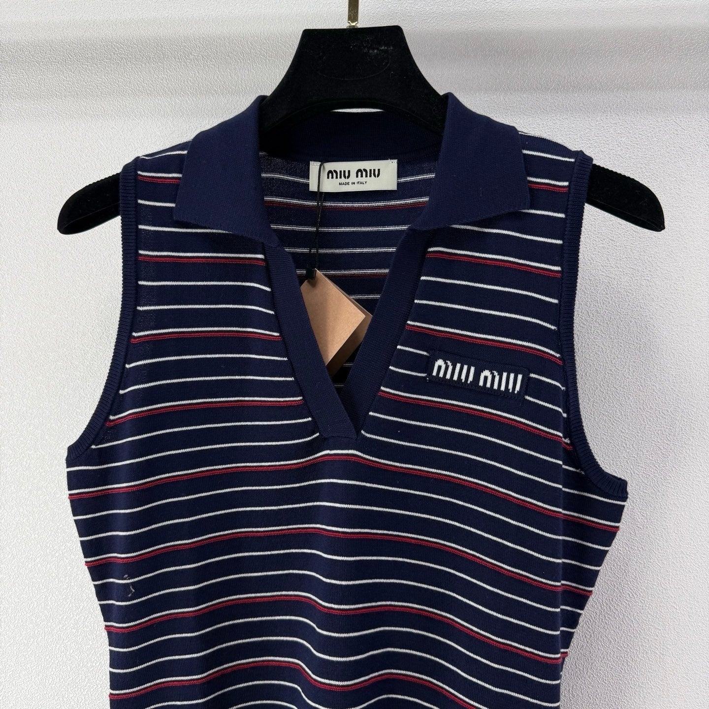 Miumiu 2026 Striped Collared Vest Tencel 395603