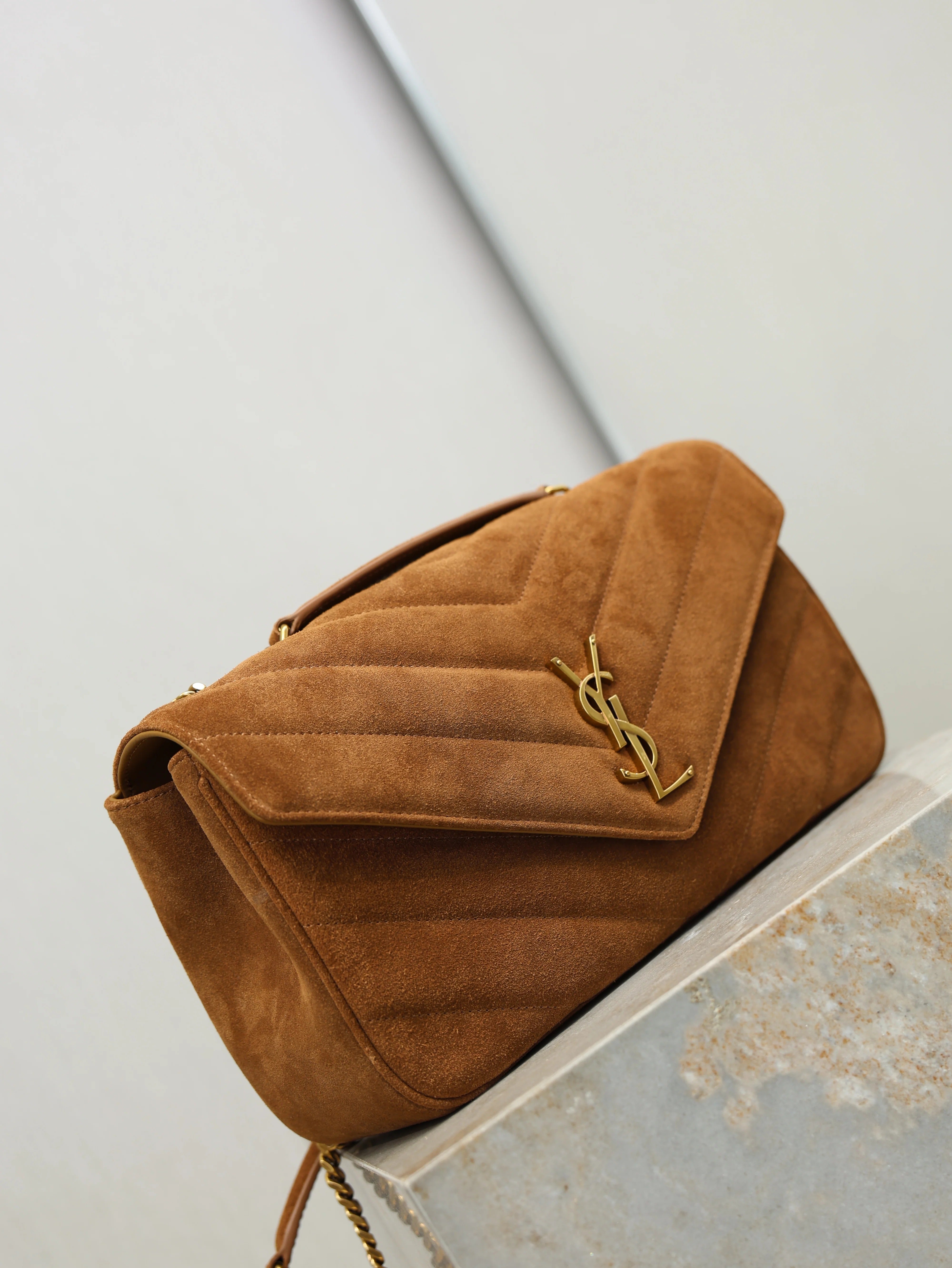 YSL 2026 Loulou Bag 29cm Caramel Suede Leather