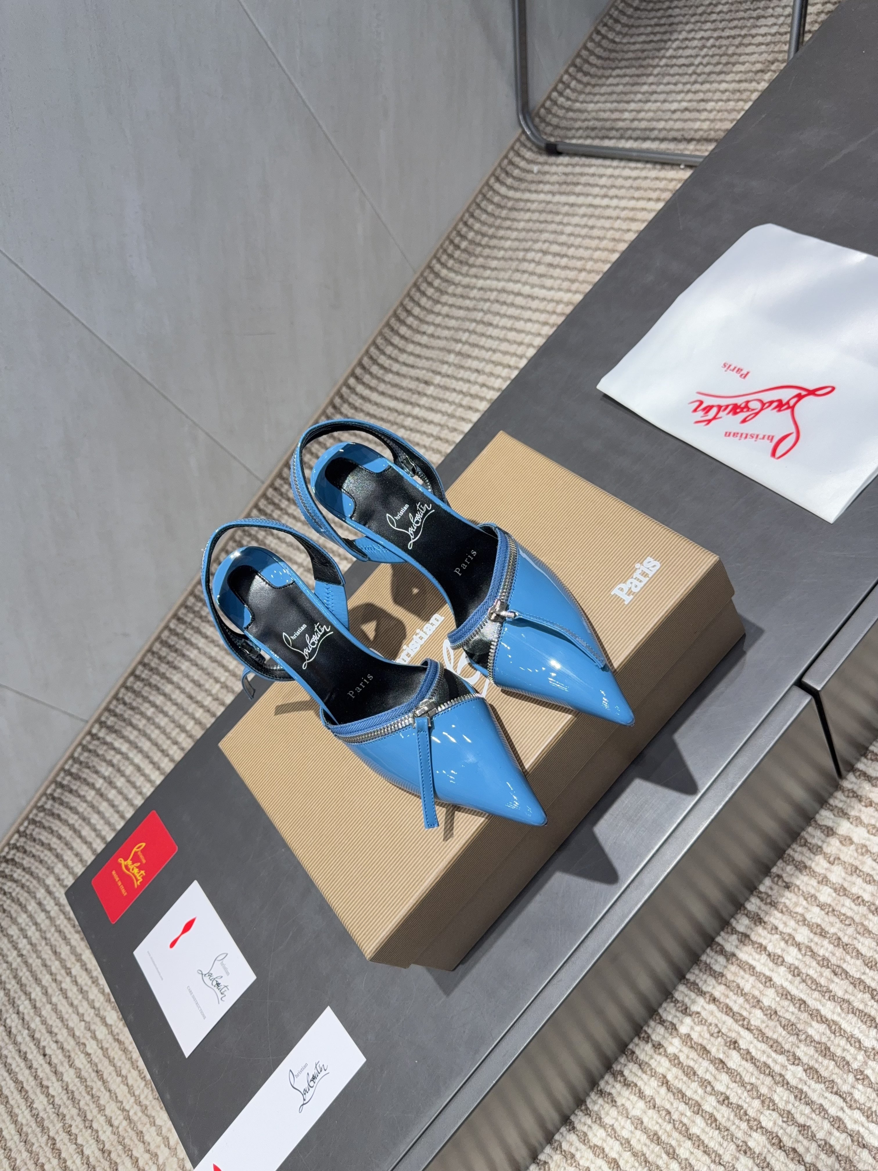 CL 2026 Slingback With Zipper Details 100mm Blue Patent Leather 613791