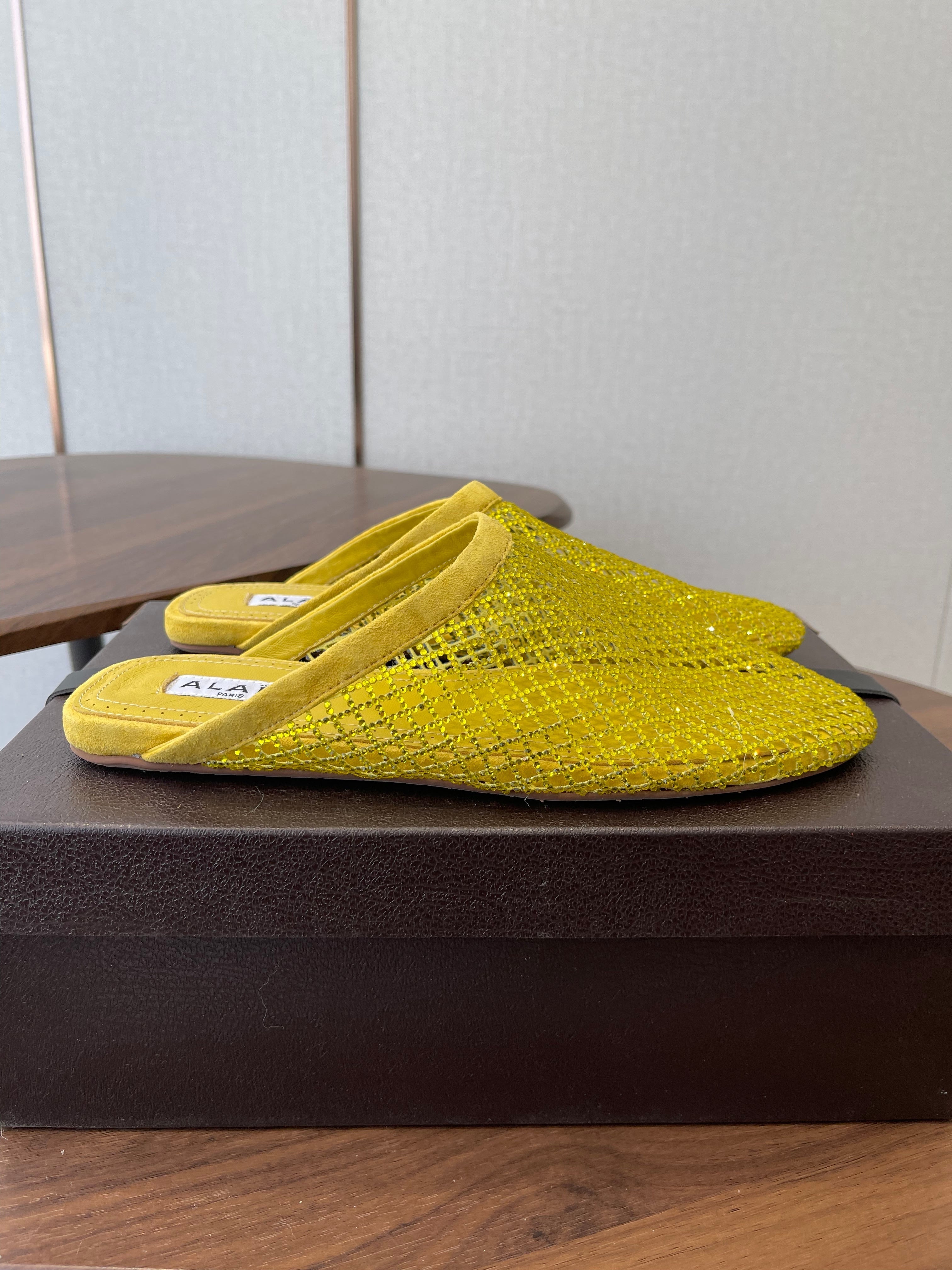 Alaia 26 Half-Slippers Yellow Mesh Rhinestones 624900