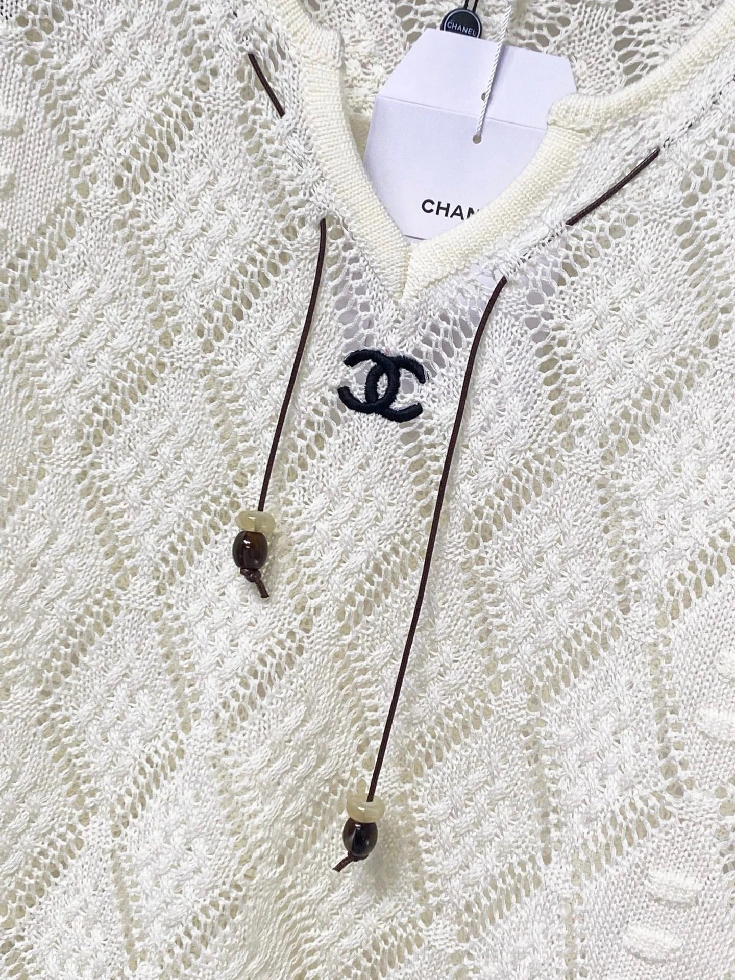 Chanel 2026 Hollow-Out Knit Top Drawstring Laine Wool 479951