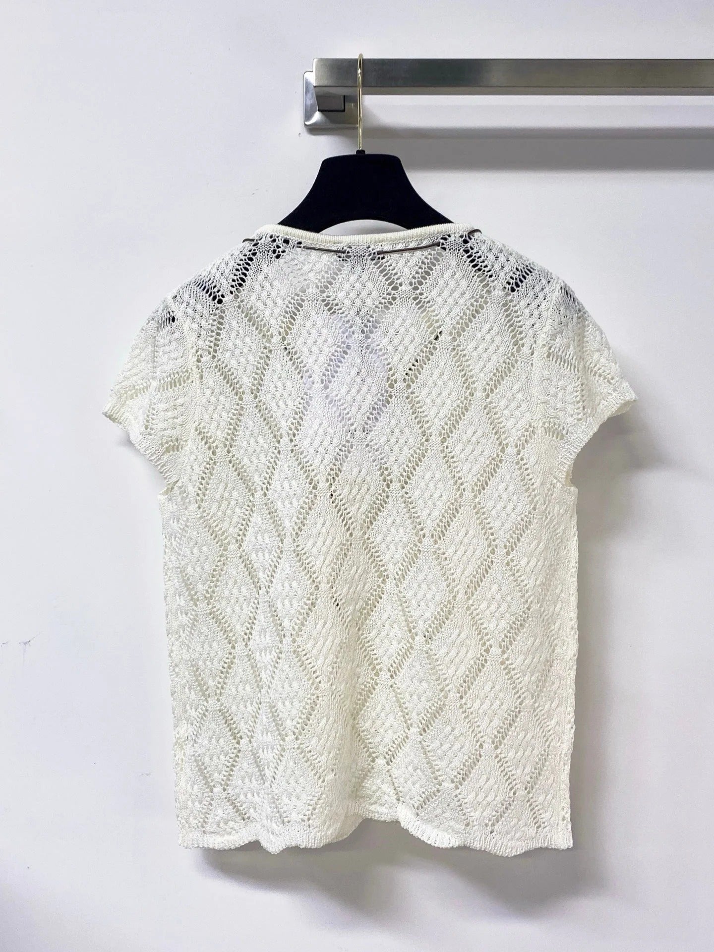 Chanel 2026 Hollow-Out Knit Top Drawstring Laine Wool 479951