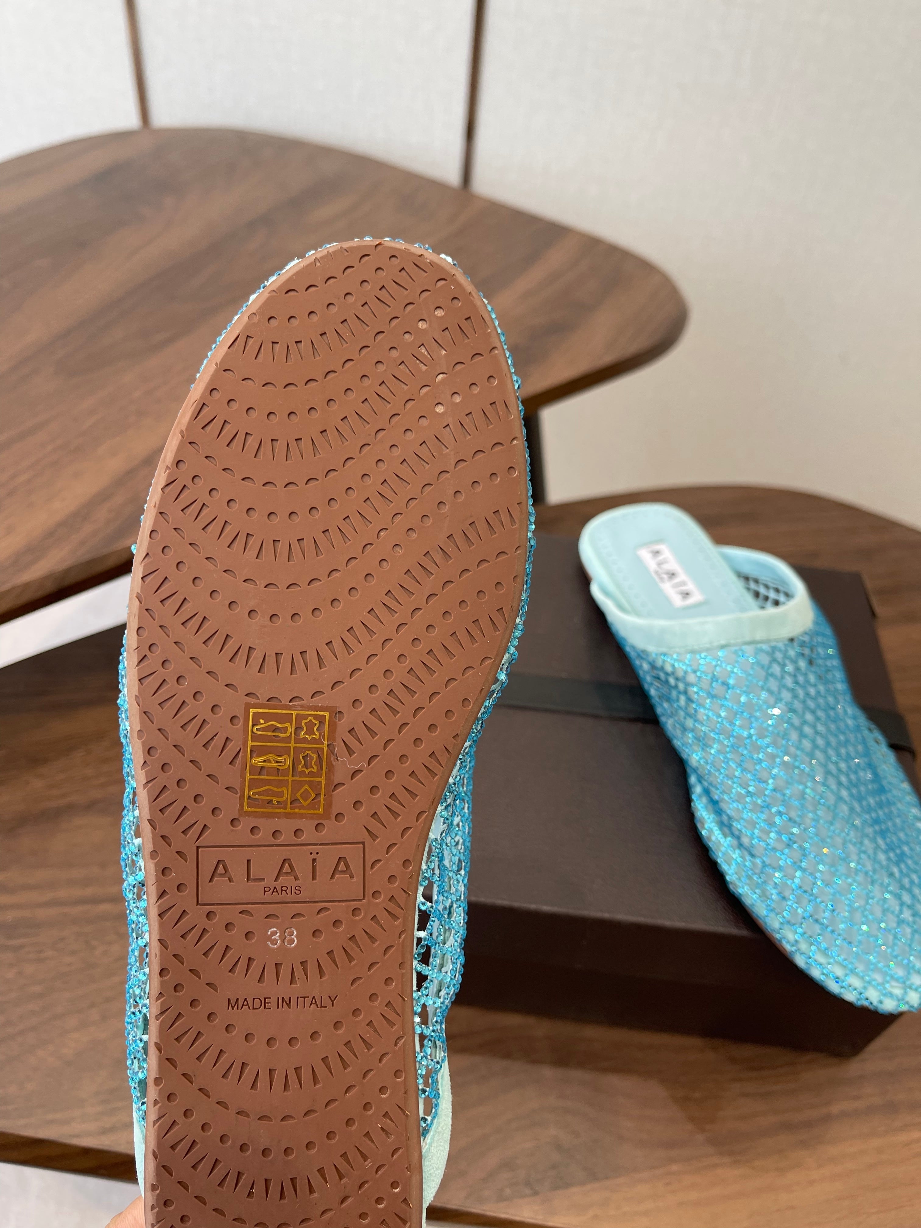 Alaia 26 Half-Slippers Blue Mesh Rhinestones 624905