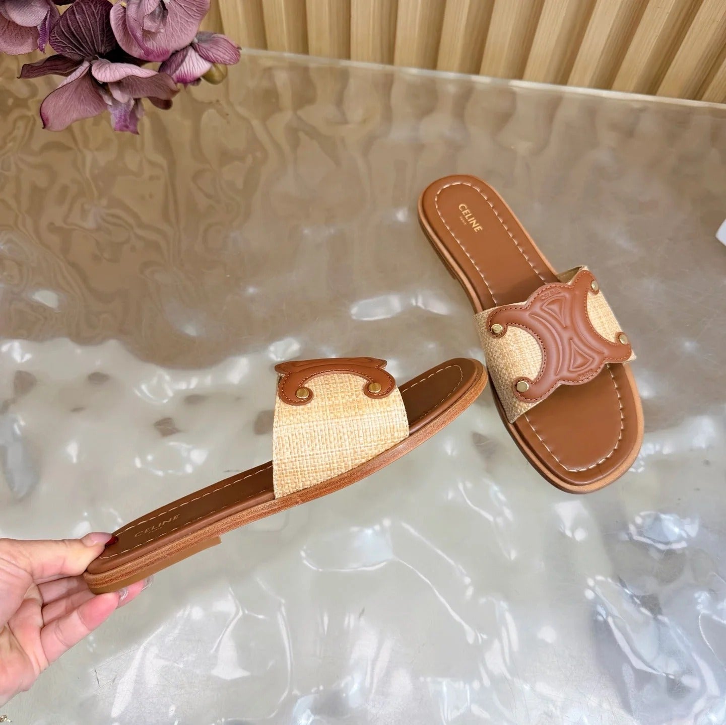 Celine 26 Triomphe Slide Sandals Leather 749443