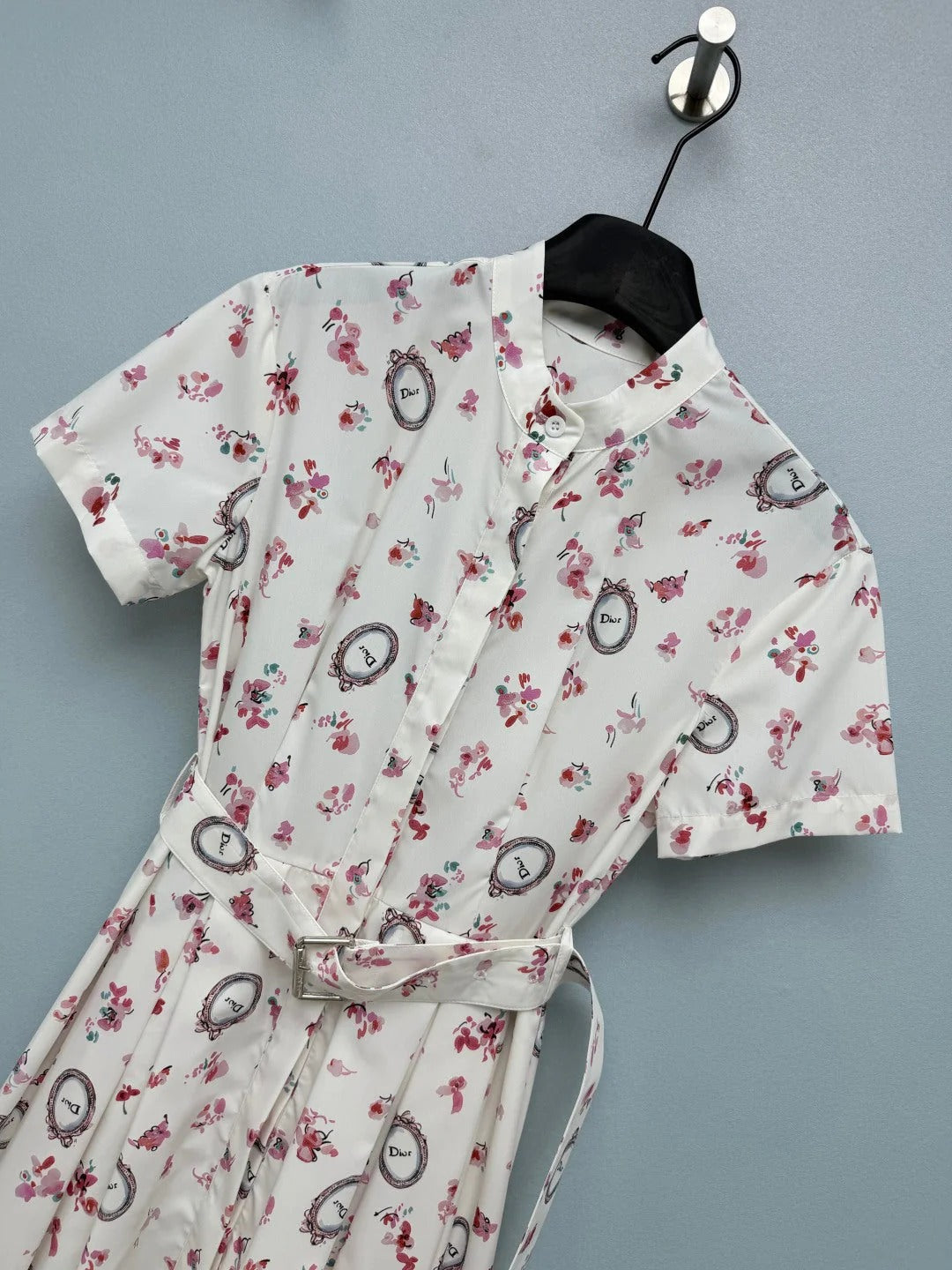 Dior 2026 Floral Stand Collar Slim Waist Shirt Dress Polyester 392333