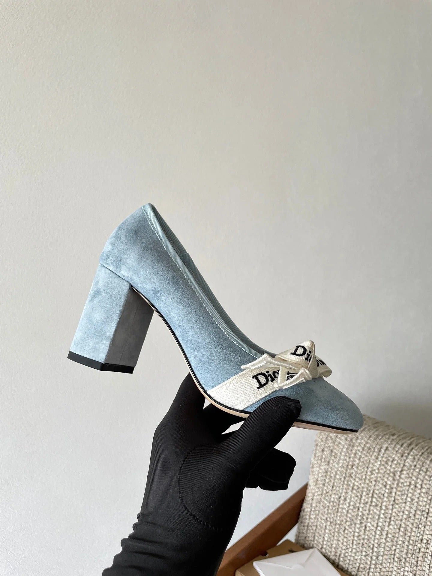Dior 2026 Embroidered Ribbon Pumps 80mm Suede Canvas Leather 975505